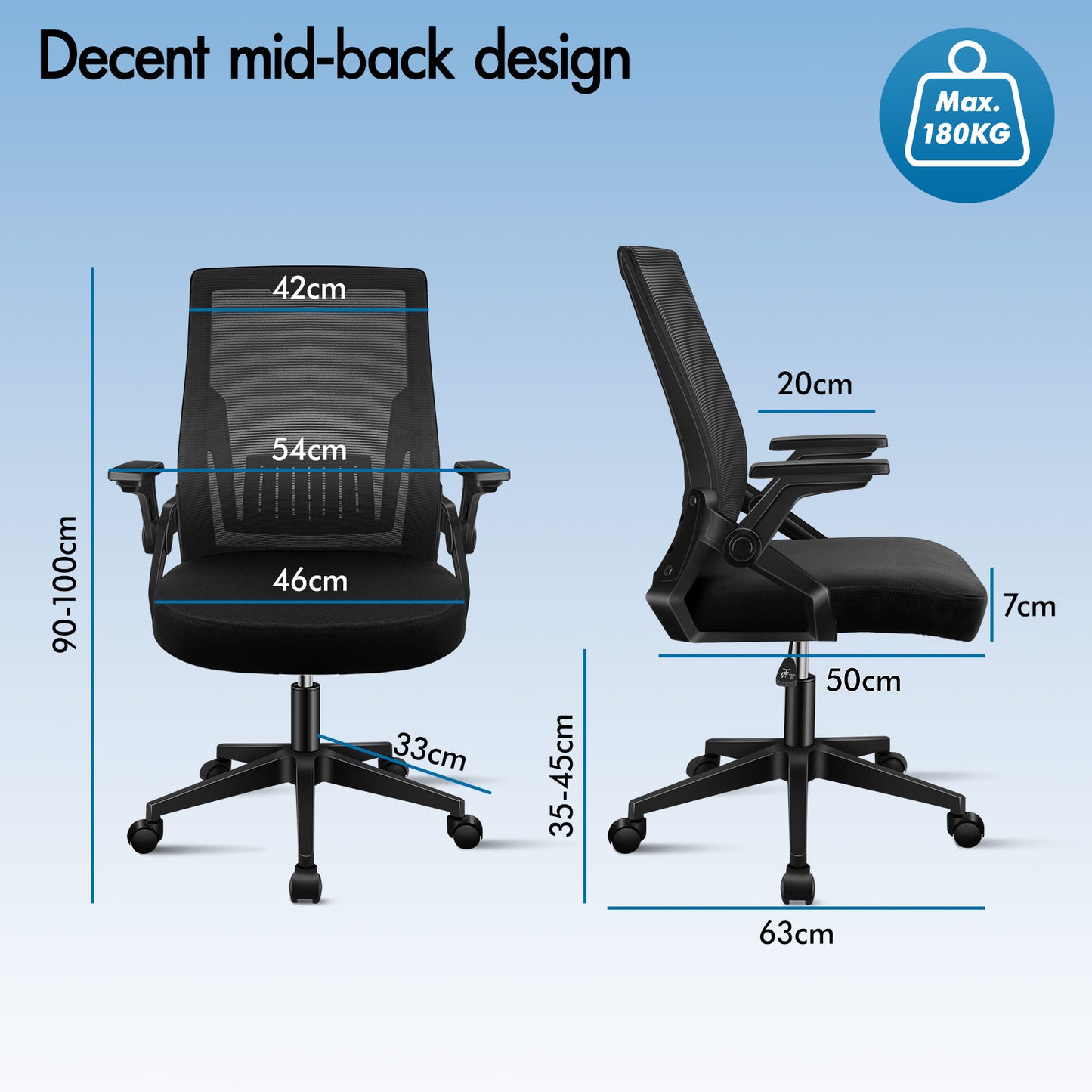 ELFORDSON Mesh Office Chair Gaming Racing Work All Black