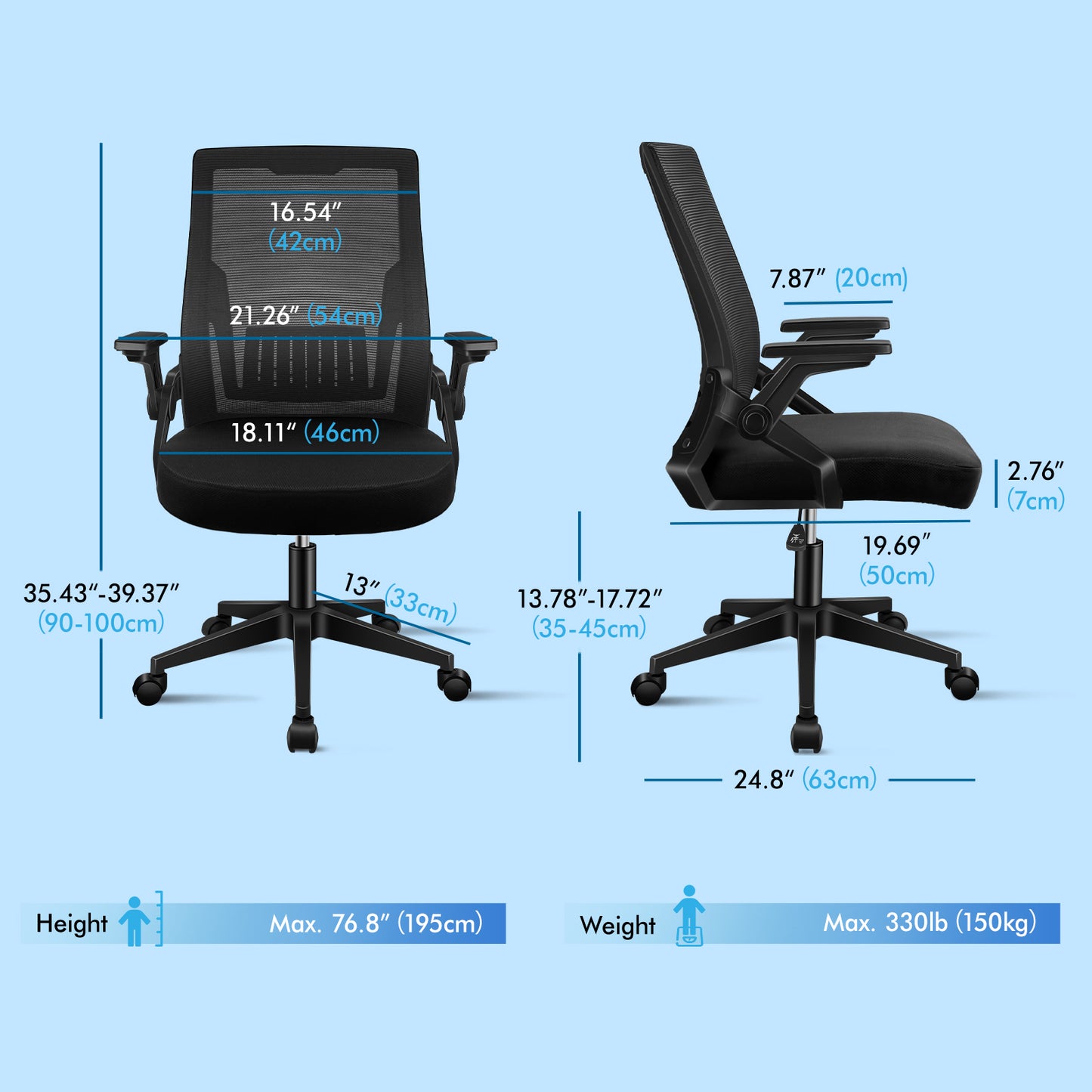 ELFORDSON Mesh Office Chair Gaming Racing Work All Black