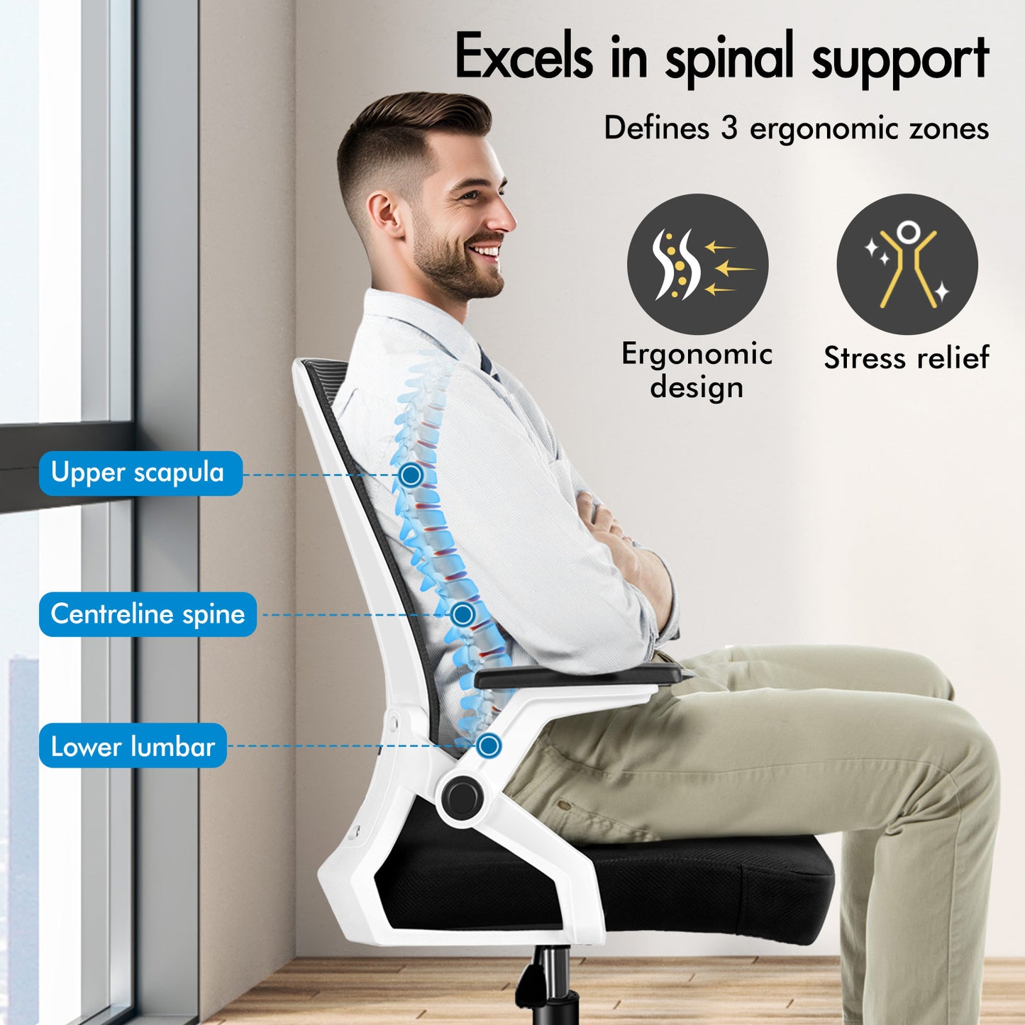 ELFORDSON Mesh Office Chair Gaming Racing Work Black and White