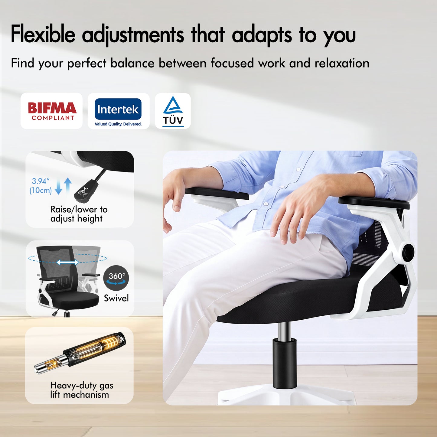 ELFORDSON Mesh Office Chair Gaming Racing Work Black and White