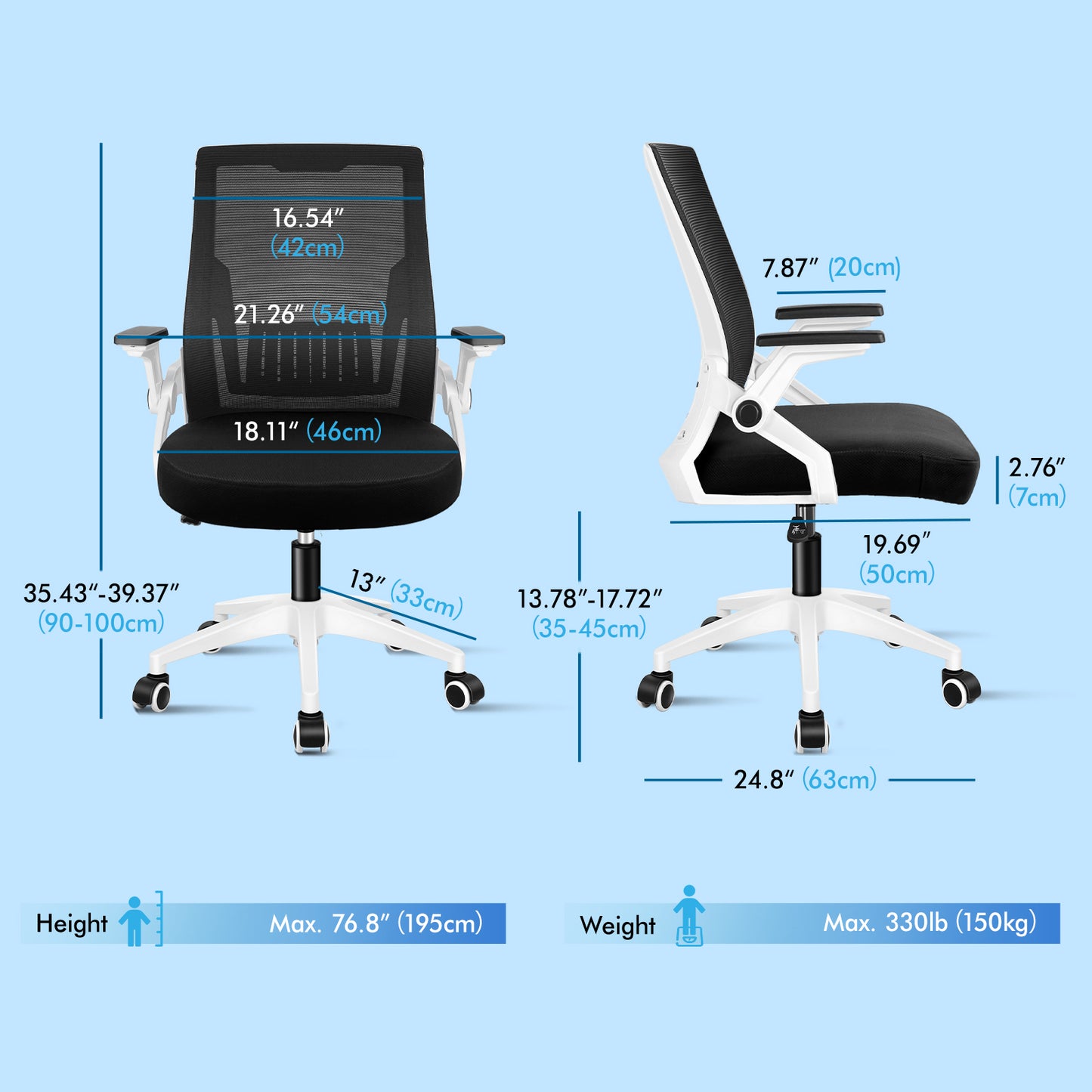 ELFORDSON Mesh Office Chair Gaming Racing Work Black and White