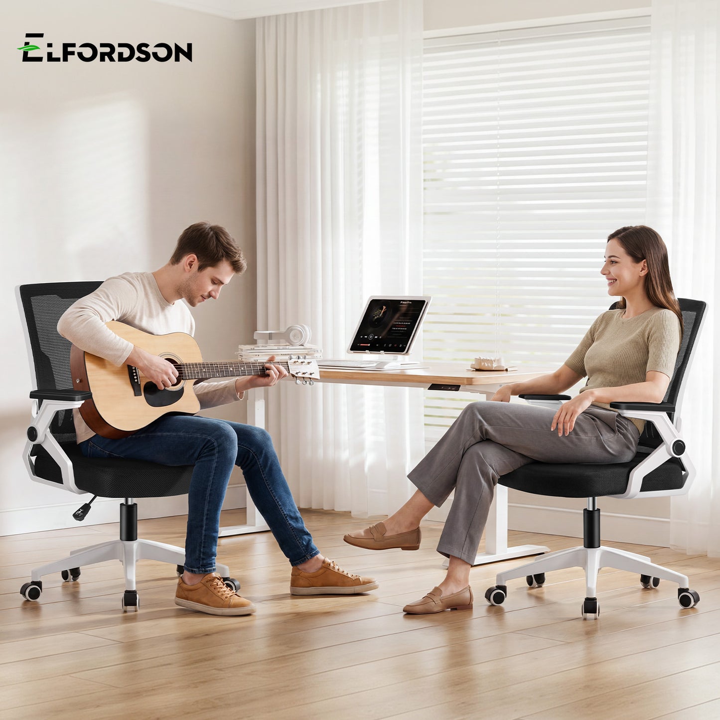 ELFORDSON Mesh Office Chair Gaming Racing Work Black and White