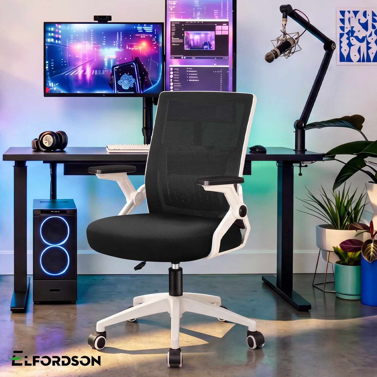 ELFORDSON Mesh Office Chair Gaming Racing Work Black and White