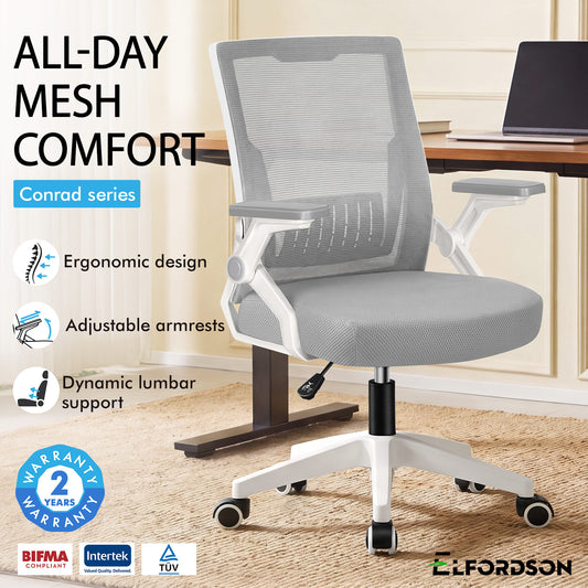 ELFORDSON Mesh Office Chair Gaming Racing Work Grey and White