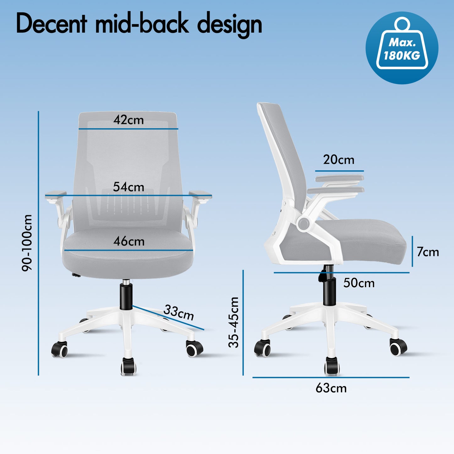 ELFORDSON Mesh Office Chair Gaming Racing Work Grey and White