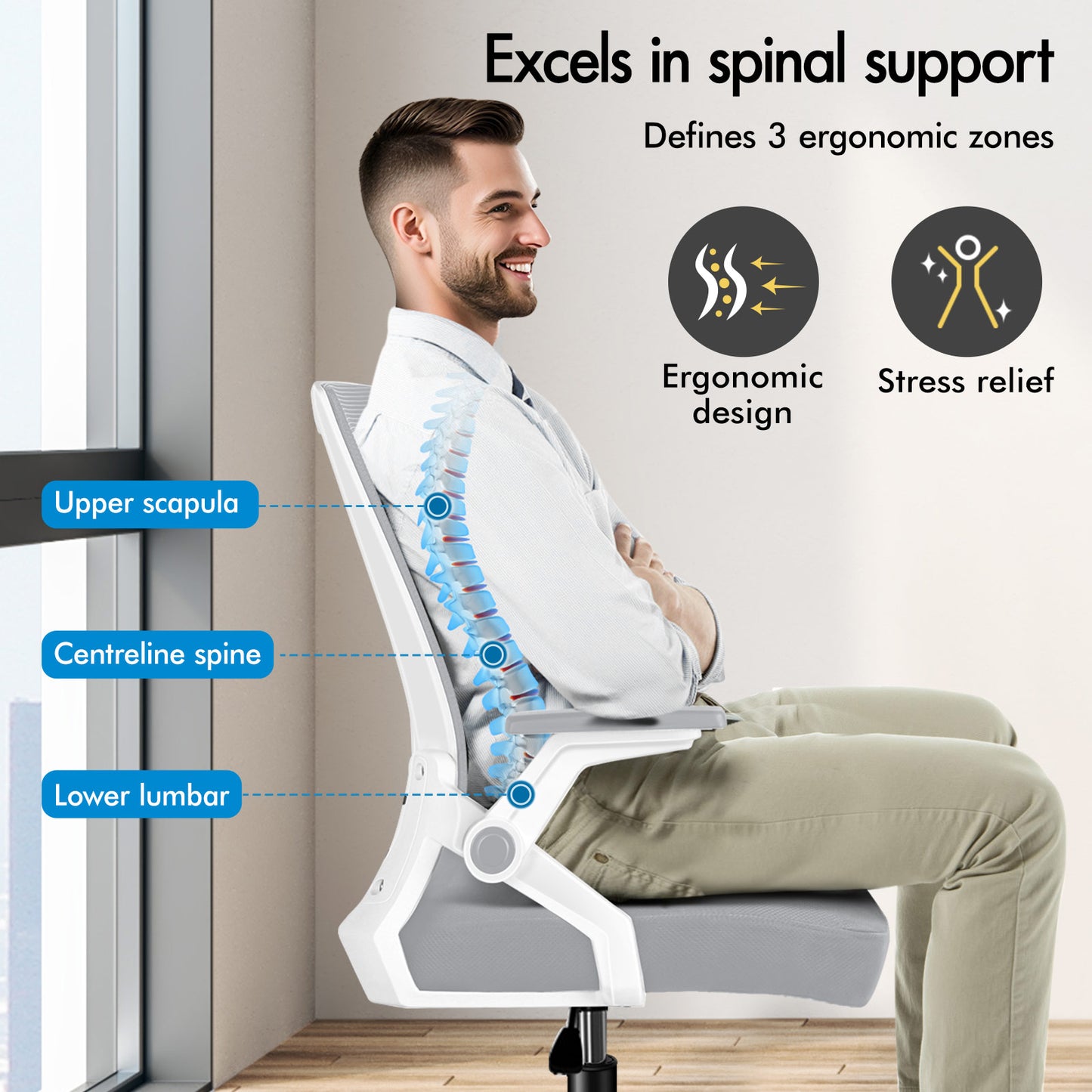 ELFORDSON Mesh Office Chair Gaming Racing Work Grey and White