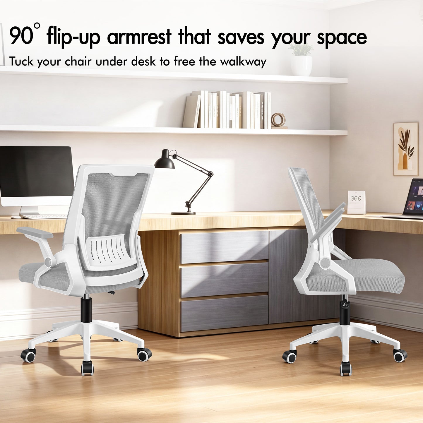 ELFORDSON Mesh Office Chair Gaming Racing Work Grey and White