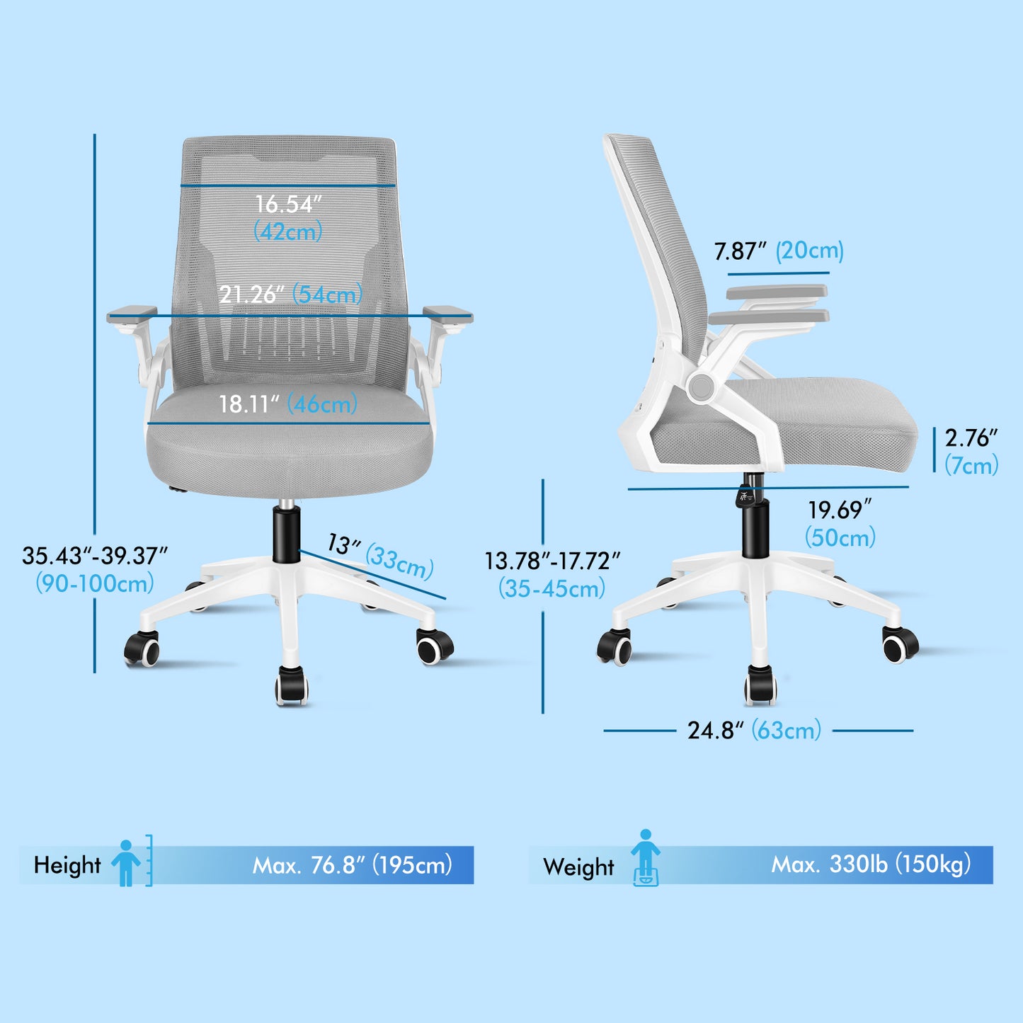 ELFORDSON Mesh Office Chair Gaming Racing Work Grey and White