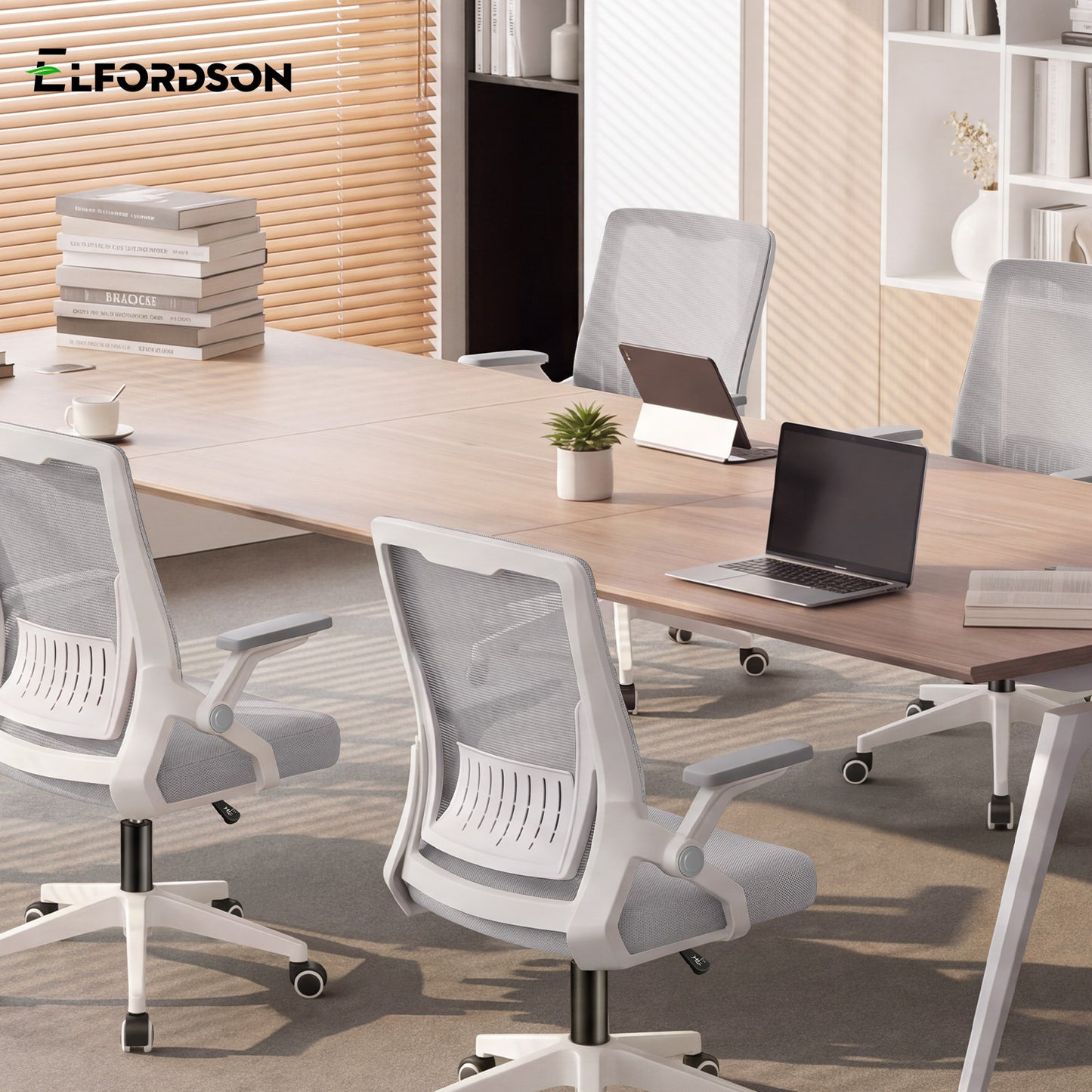 ELFORDSON Mesh Office Chair Gaming Racing Work Grey and White