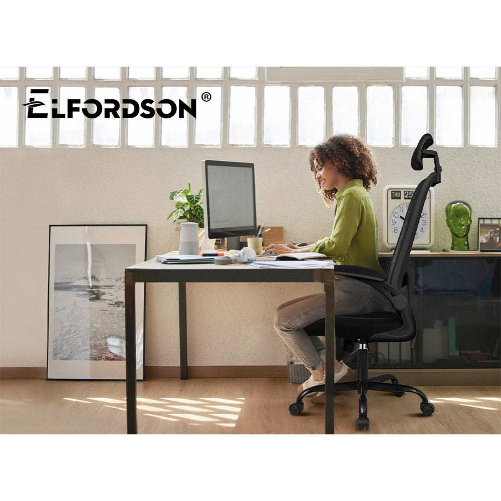 ELFORDSON Mesh Office Chair Executive Fabric Computer Seat Gaming Racing Tilt