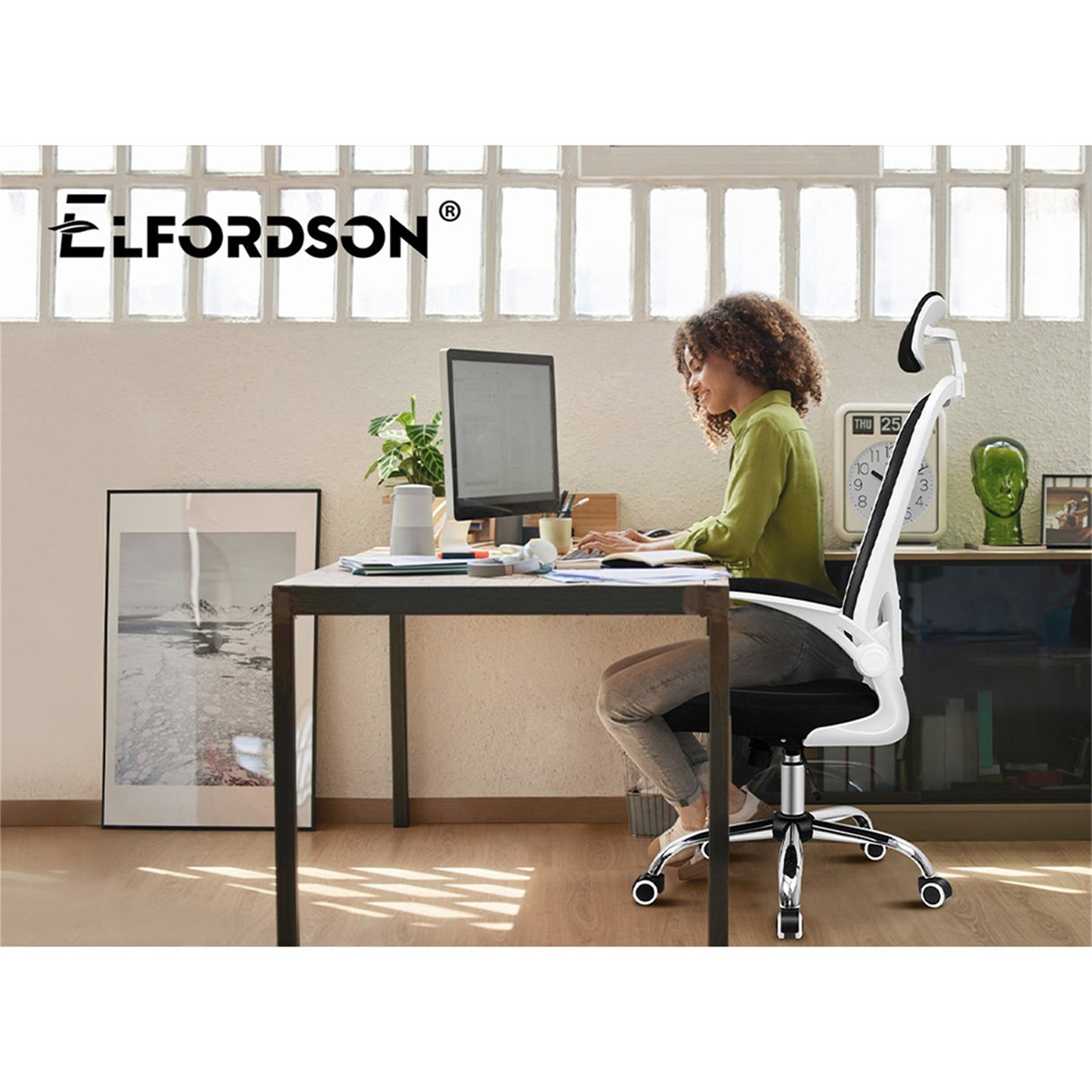 ELFORDSON Mesh Office Chair Executive Fabric Seat Gaming Racing Tilt Computer