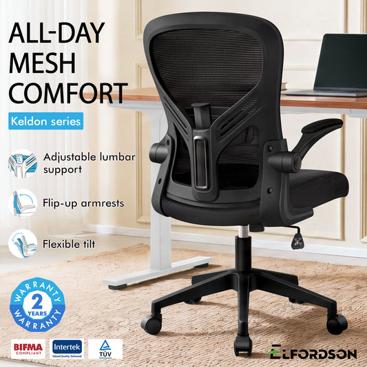 ELFORDSON Mesh Office Chair Executive Tilt Fabric Computer Work All Black