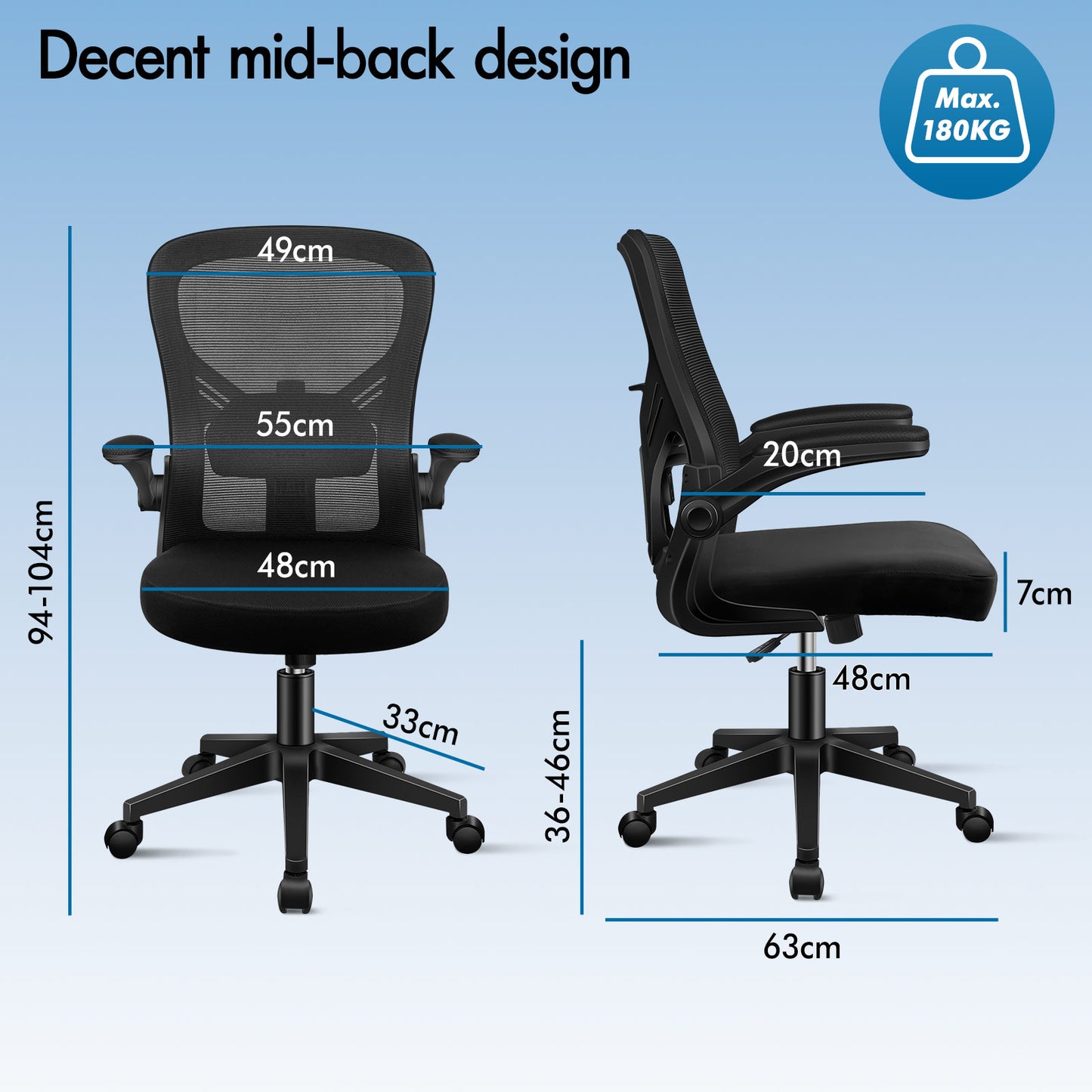 ELFORDSON Mesh Office Chair Executive Tilt Fabric Computer Work All Black