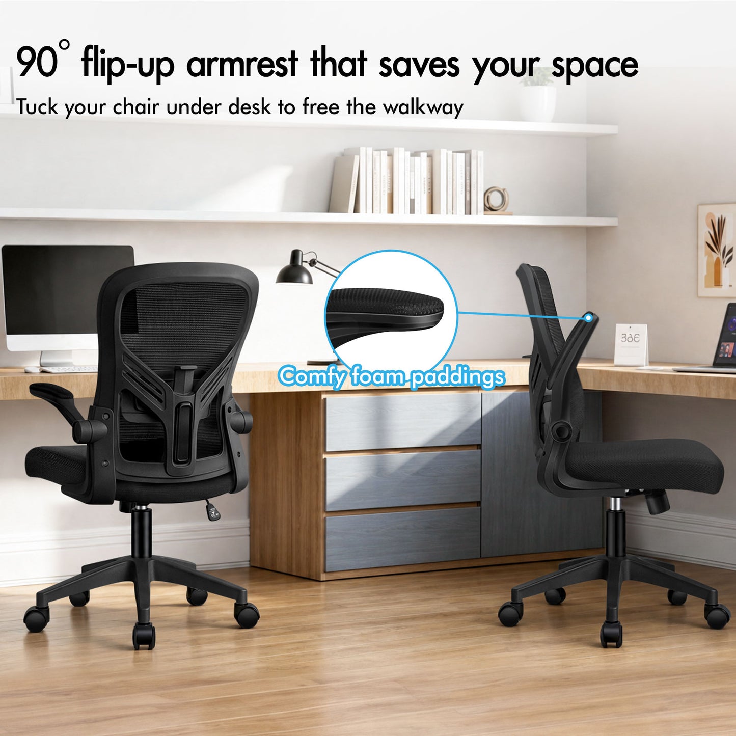 ELFORDSON Mesh Office Chair Executive Tilt Fabric Computer Work All Black