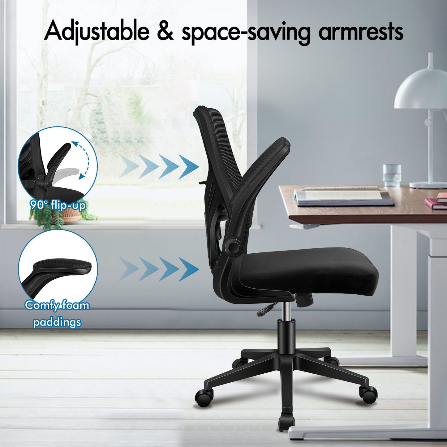 ELFORDSON Mesh Office Chair Executive Tilt Fabric Computer Work All Black