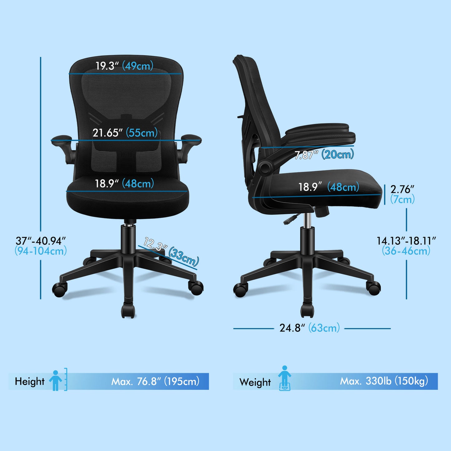ELFORDSON Mesh Office Chair Executive Tilt Fabric Computer Work All Black