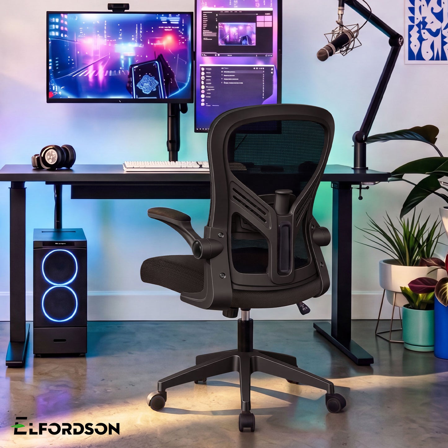 ELFORDSON Mesh Office Chair Executive Tilt Fabric Computer Work All Black