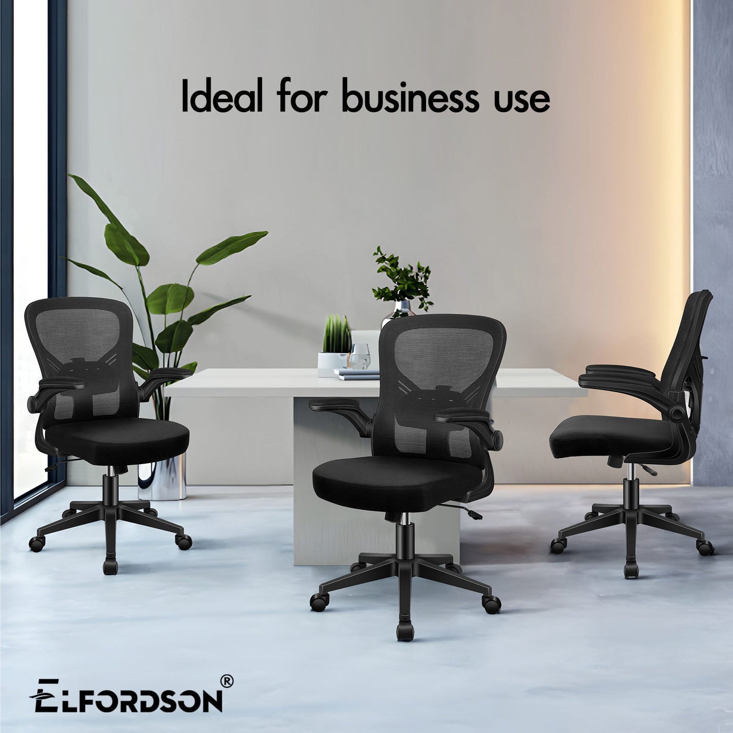 ELFORDSON Mesh Office Chair Executive Tilt Fabric Computer Work All Black