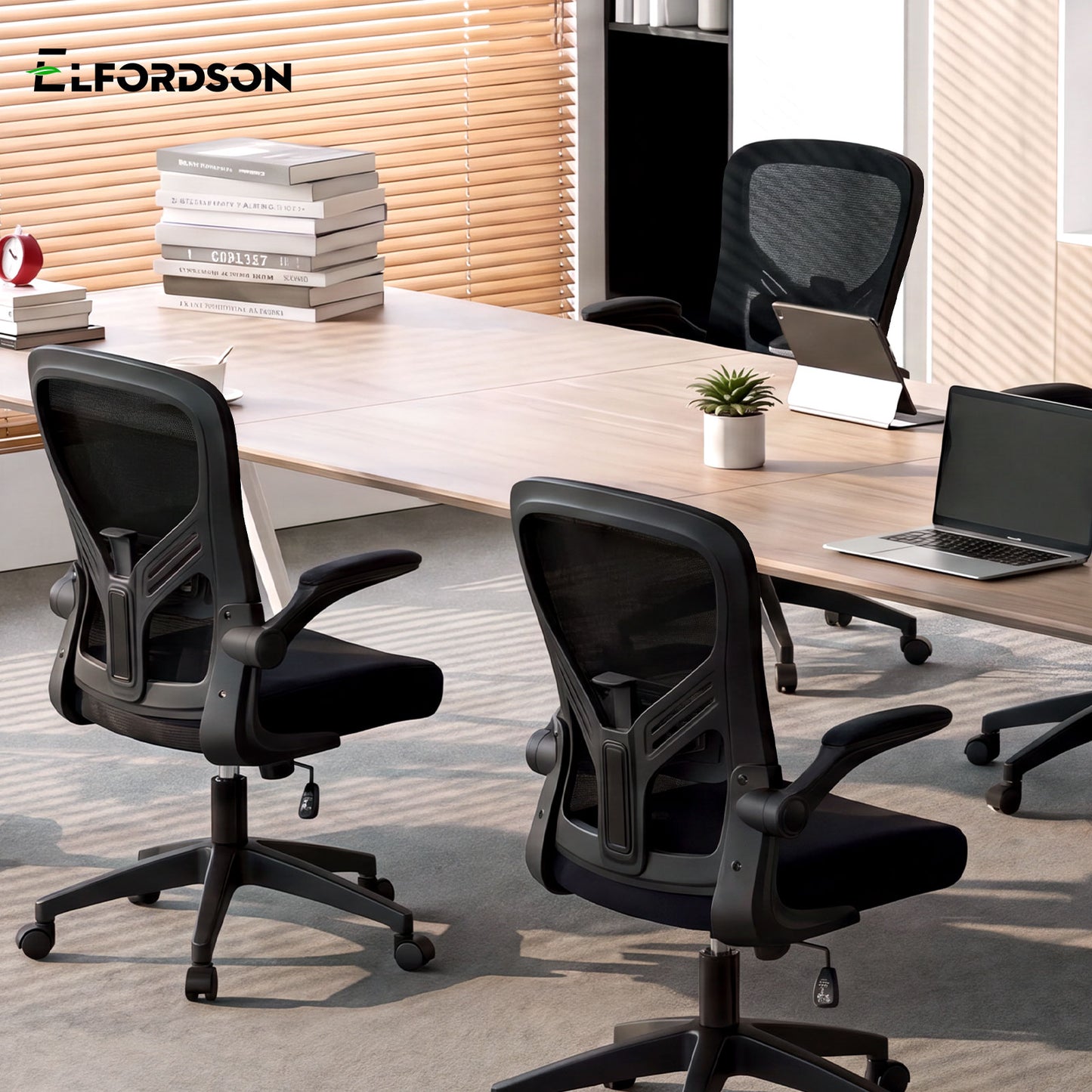 ELFORDSON Mesh Office Chair Executive Tilt Fabric Computer Work All Black