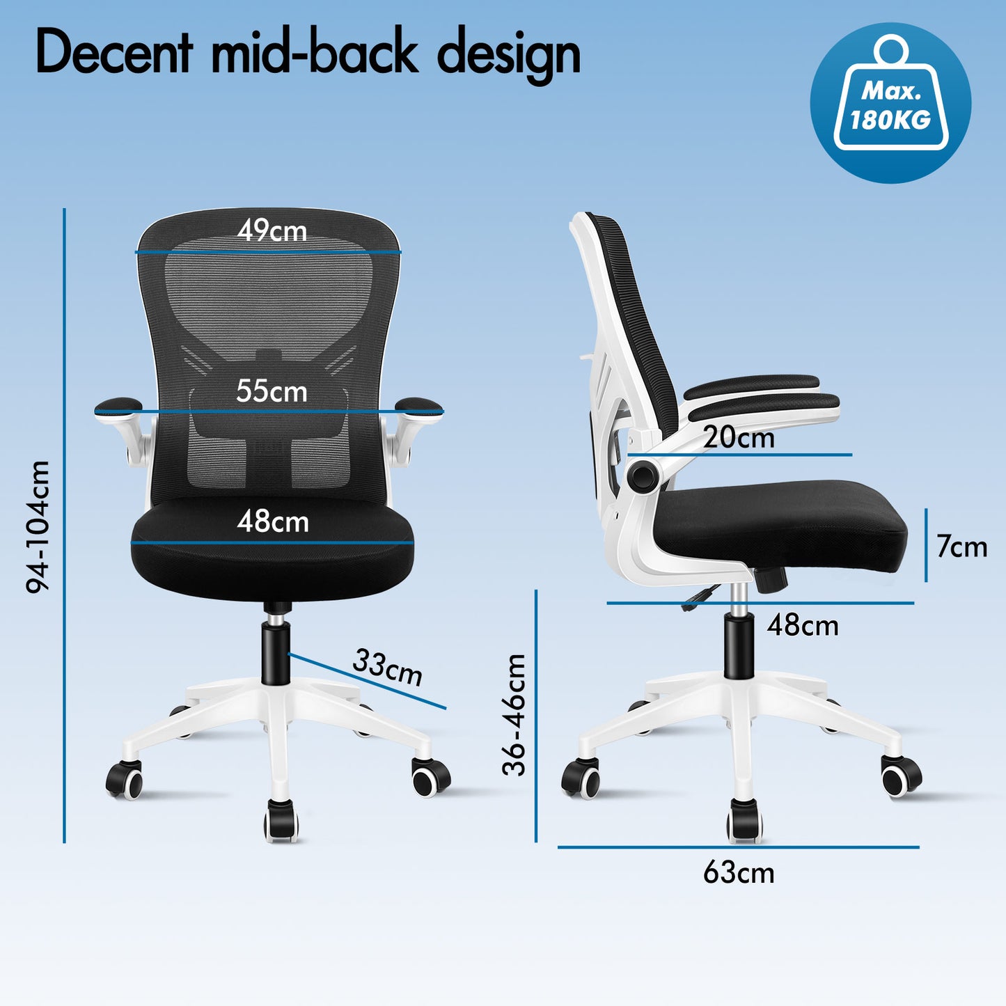 ELFORDSON Mesh Office Chair Executive Tilt Fabric Computer Work Black and White