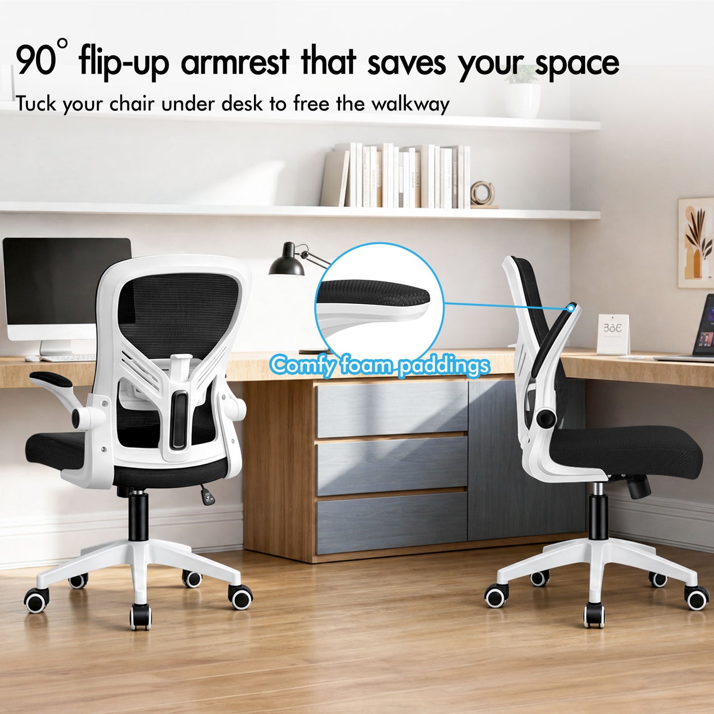 ELFORDSON Mesh Office Chair Executive Tilt Fabric Computer Work Black and White