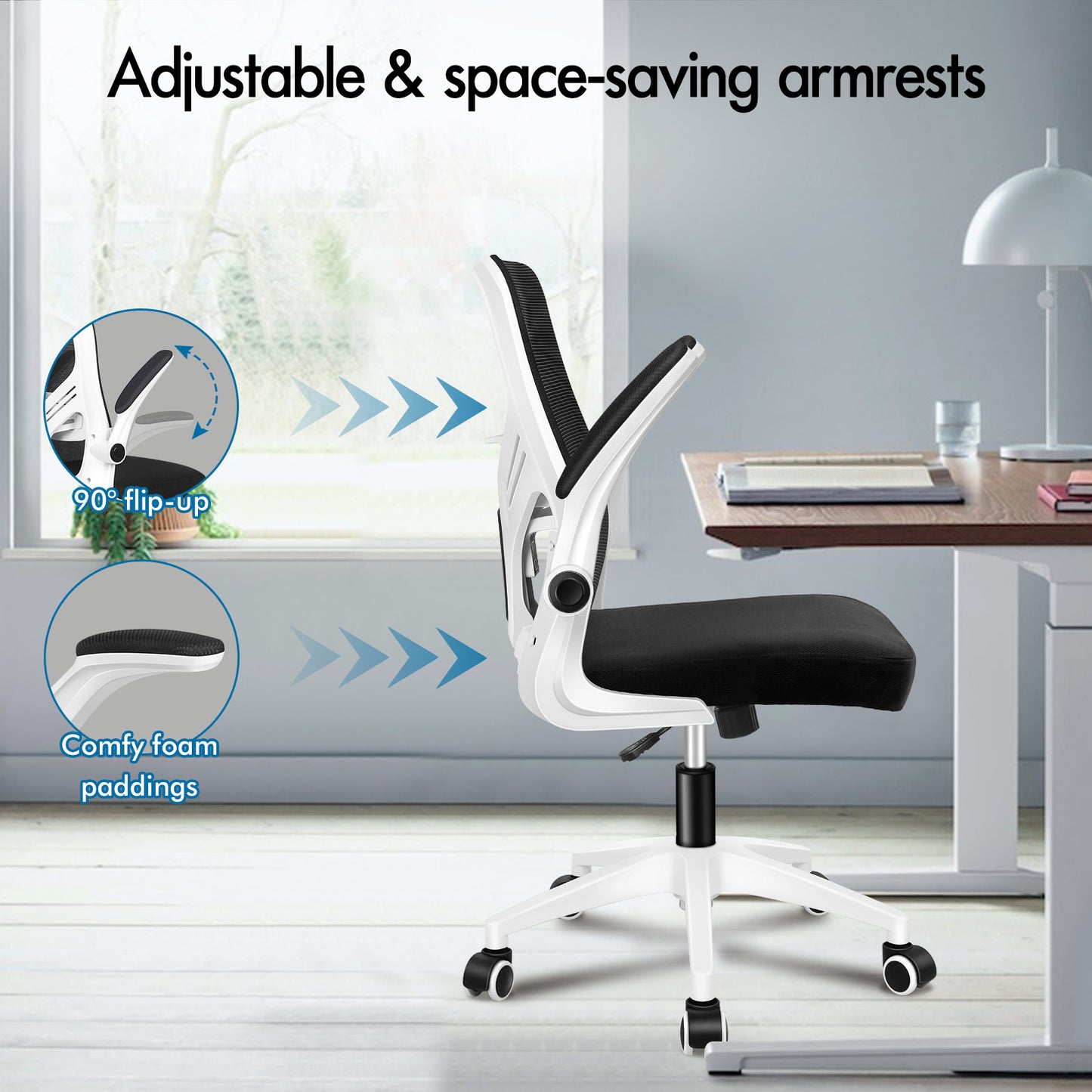 ELFORDSON Mesh Office Chair Executive Tilt Fabric Computer Work Black and White