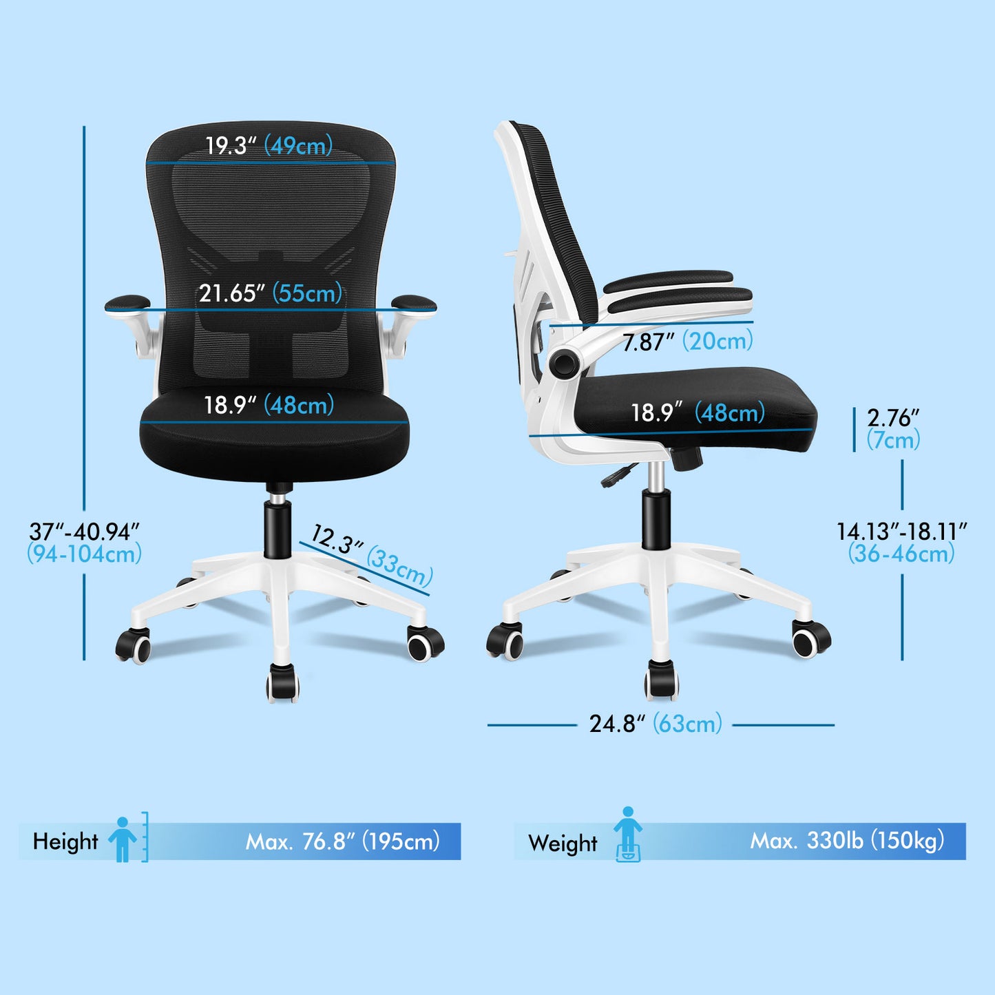 ELFORDSON Mesh Office Chair Executive Tilt Fabric Computer Work Black and White