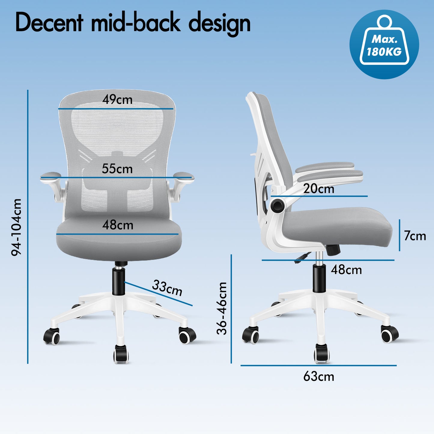 ELFORDSON Mesh Office Chair Executive Tilt Fabric Computer Work Grey and White