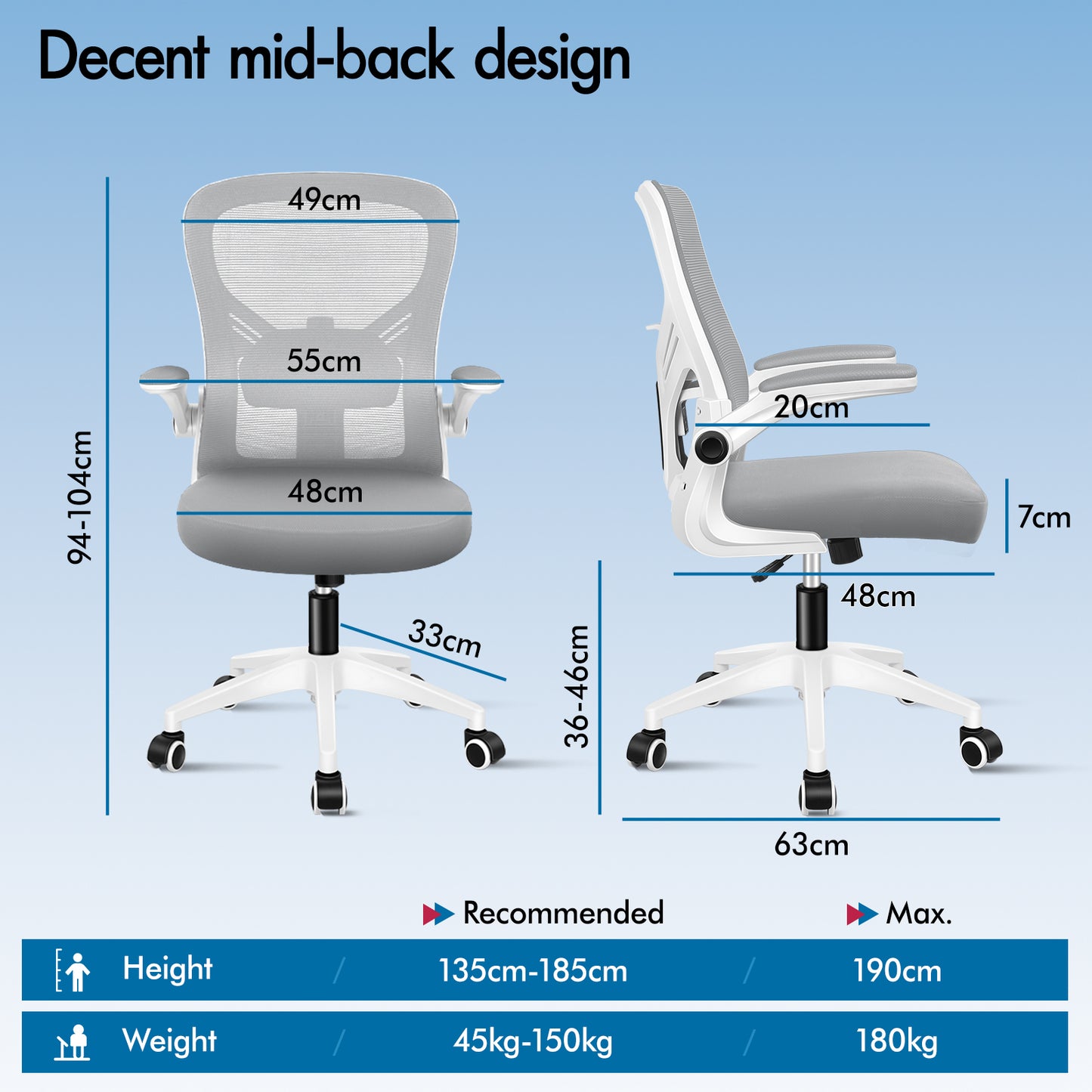ELFORDSON Mesh Office Chair Executive Tilt Fabric Computer Work Grey and White