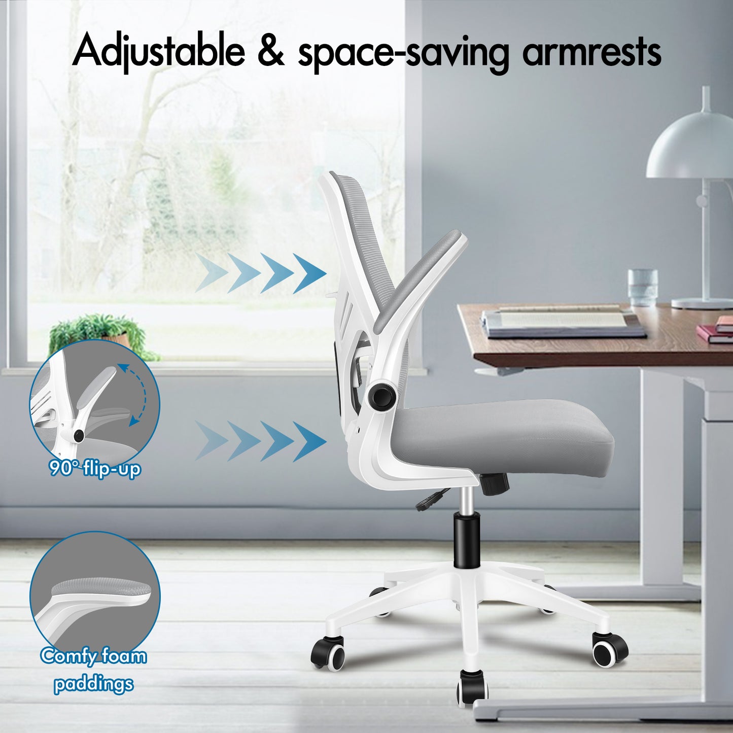 ELFORDSON Mesh Office Chair Executive Tilt Fabric Computer Work Grey and White