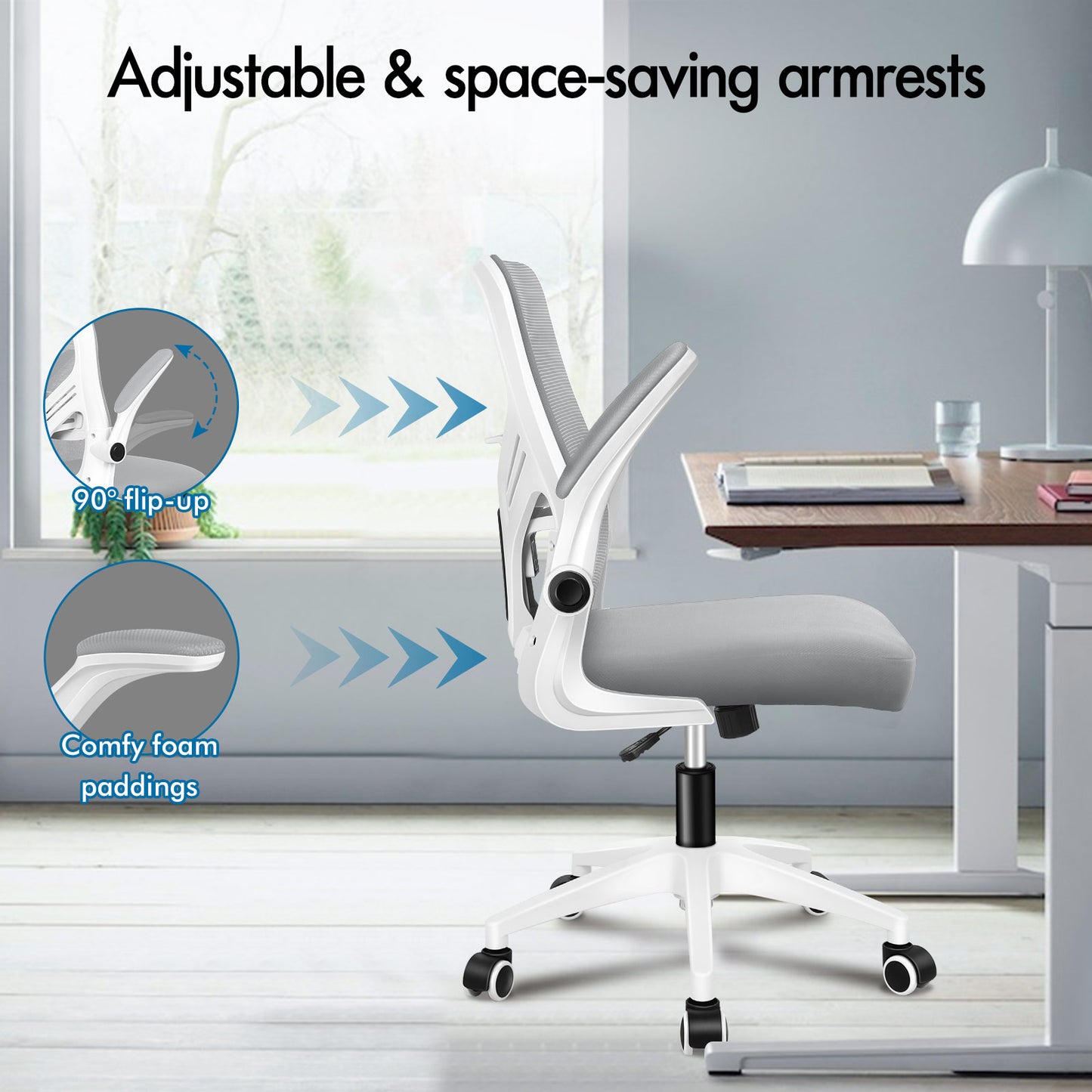 ELFORDSON Mesh Office Chair Executive Tilt Fabric Computer Work Grey and White