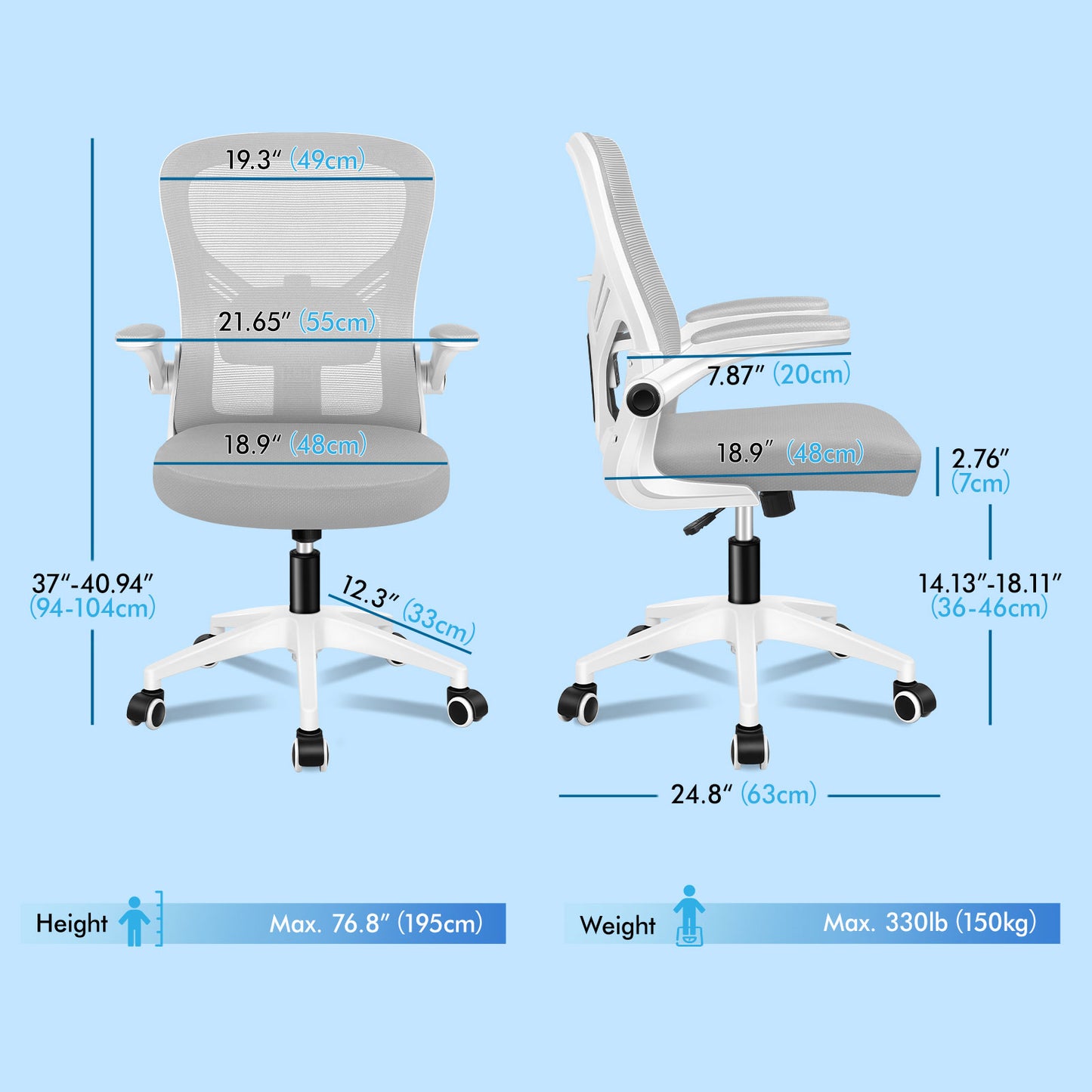 ELFORDSON Mesh Office Chair Executive Tilt Fabric Computer Work Grey and White