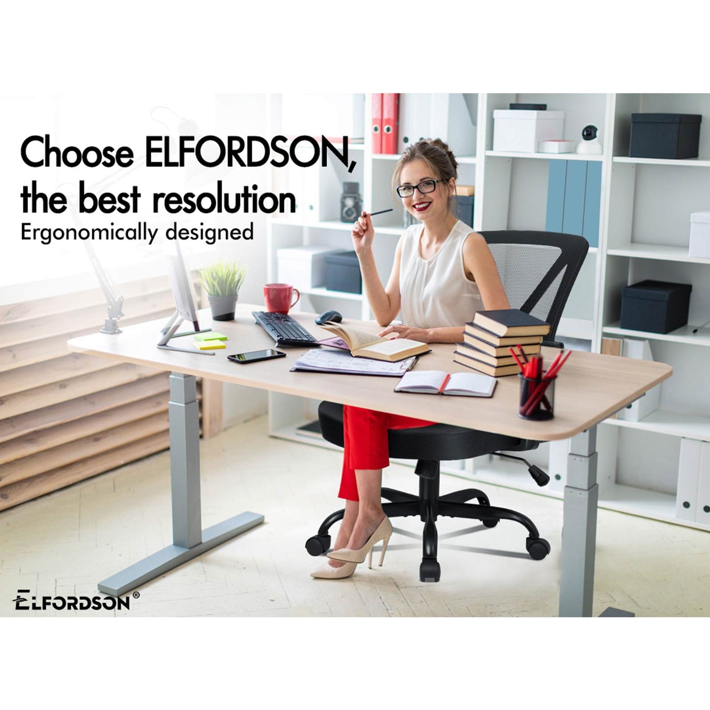 ELFORDSON Mesh Office Chair Executive Fabric Seat Gaming Racing Tilt Computer