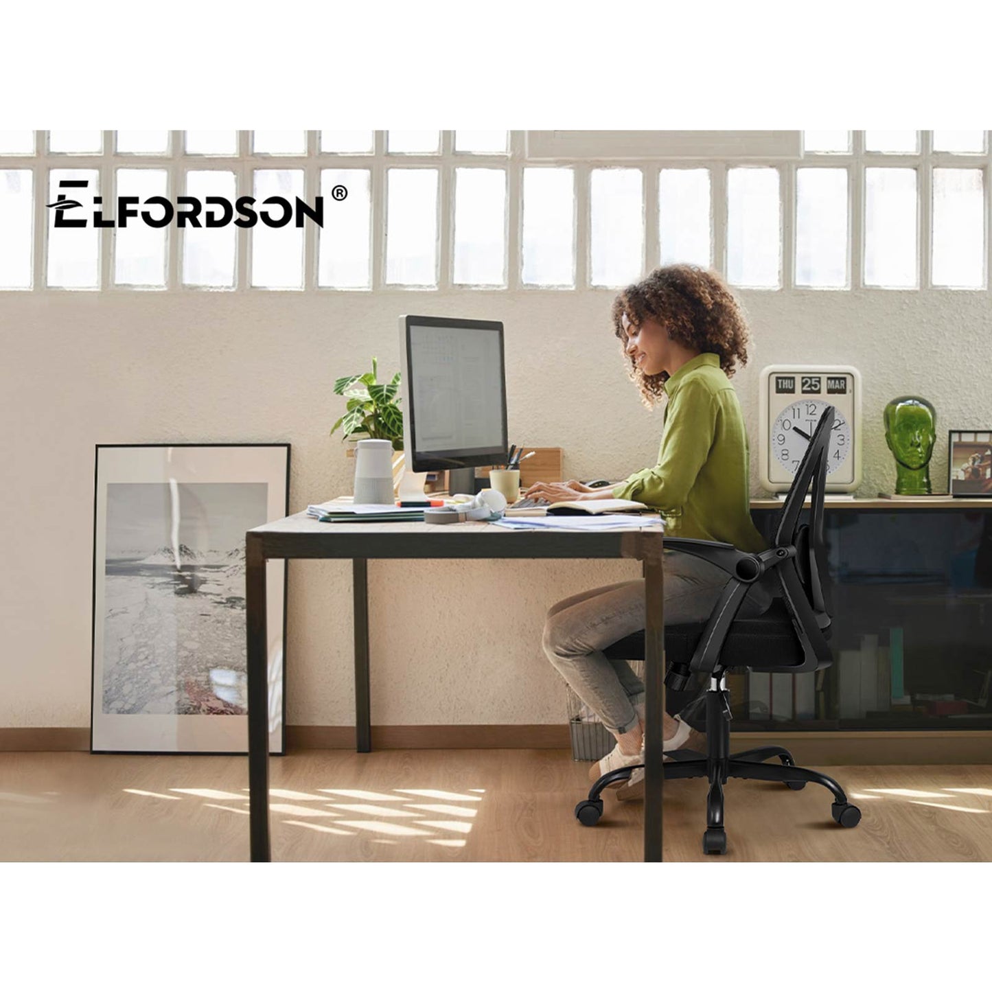 ELFORDSON Mesh Office Chair Executive Fabric Seat Gaming Racing Tilt Computer