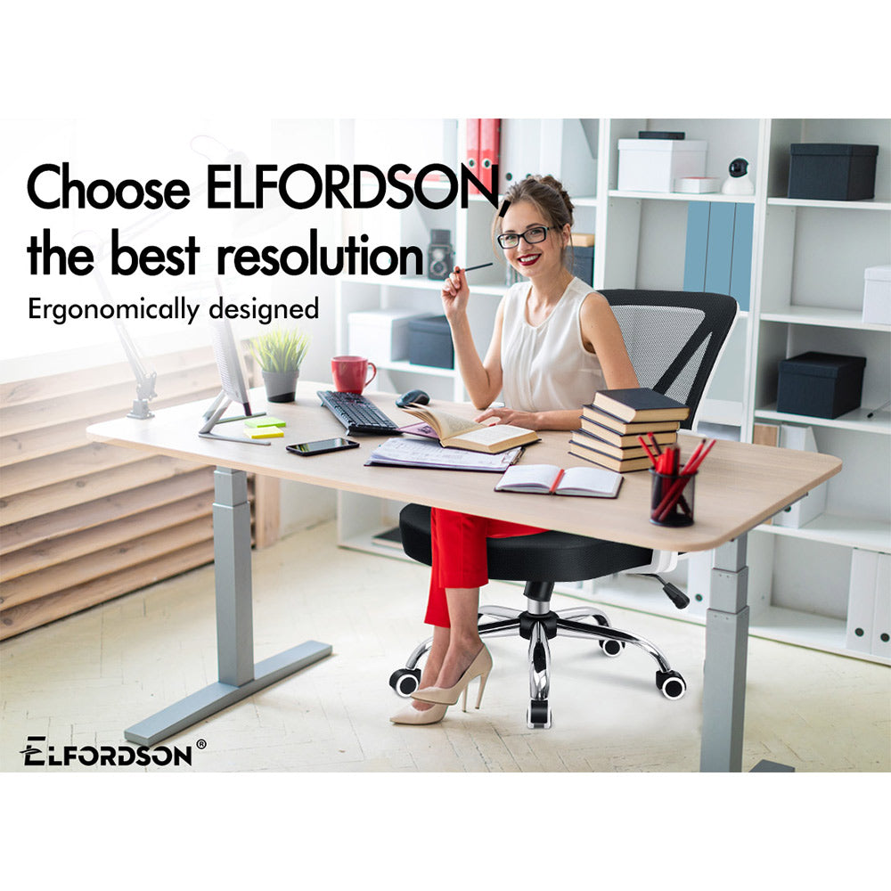 ELFORDSON Office Chair Executive Mesh Seat Tilt Computer Fabric White and Black