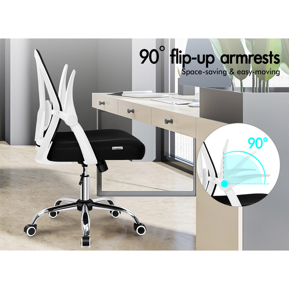 ELFORDSON Office Chair Executive Mesh Seat Tilt Computer Fabric White and Black