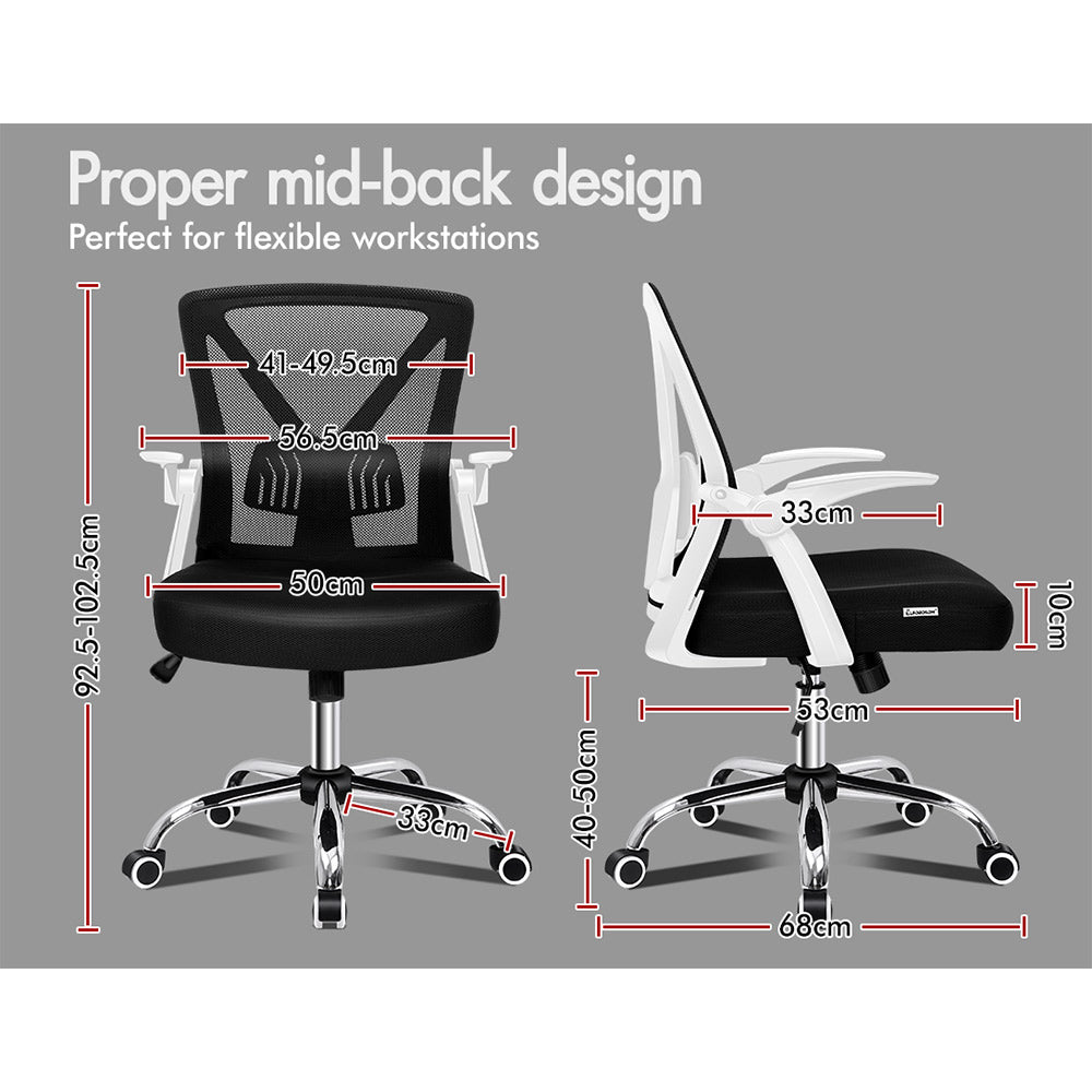 ELFORDSON Office Chair Executive Mesh Seat Tilt Computer Fabric White and Black