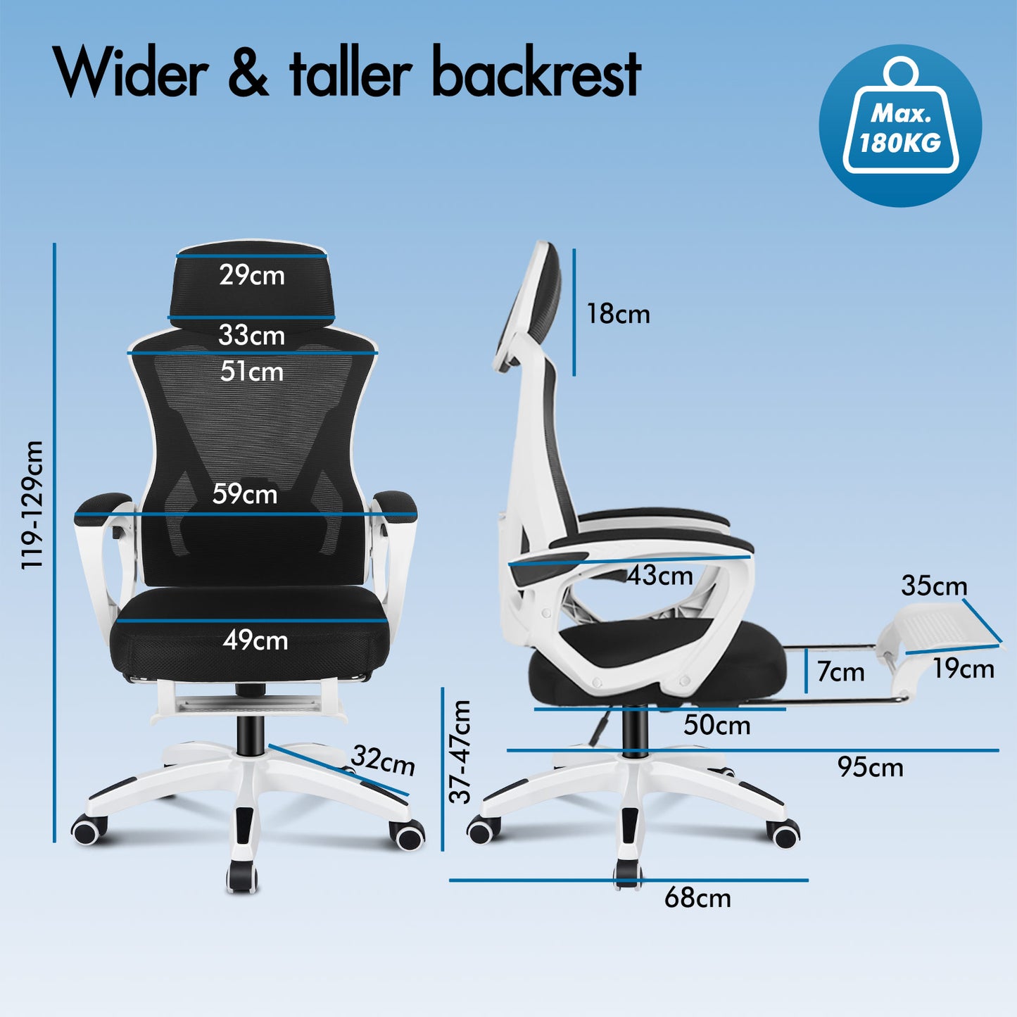 ELFORDSON Mesh Office Chair Racing Executive Fabric Seat Recliner White and Black