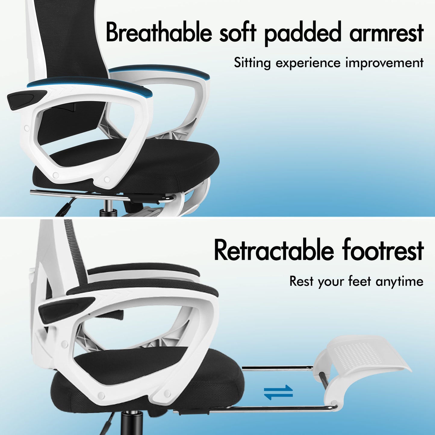 ELFORDSON Mesh Office Chair Racing Executive Fabric Seat Recliner White and Black