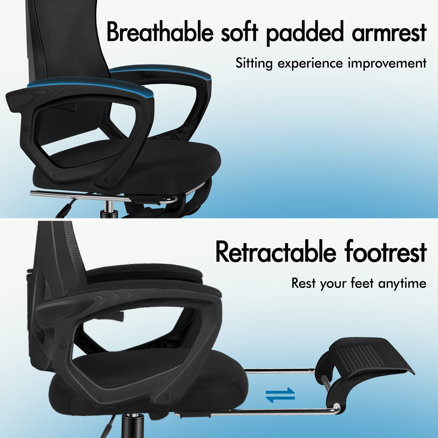 ELFORDSON Mesh Office Chair Racing Executive Fabric Seat Recliner All Black