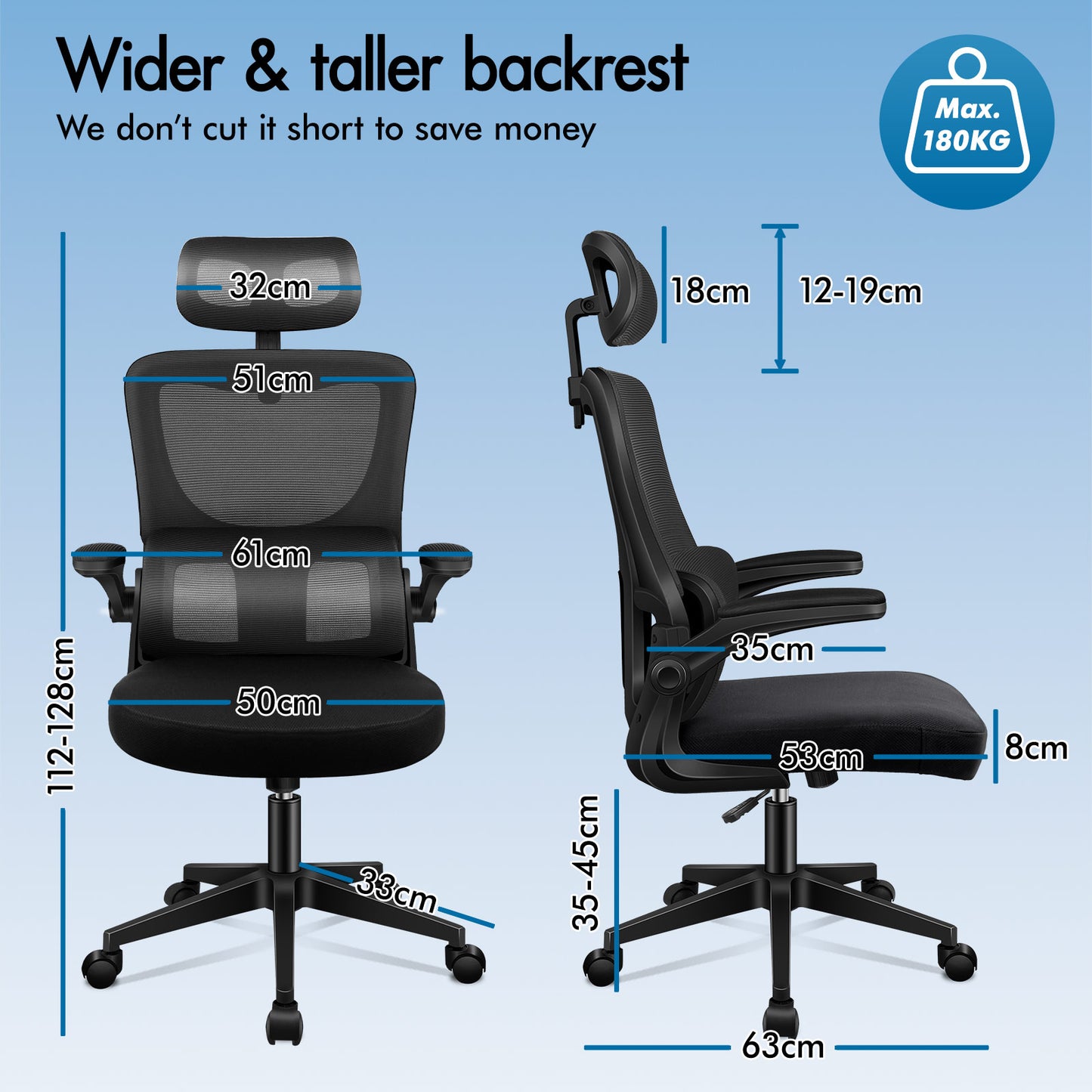 ELFORDSON Mesh Office Chair Executive Computer Fabric Tilt All Black