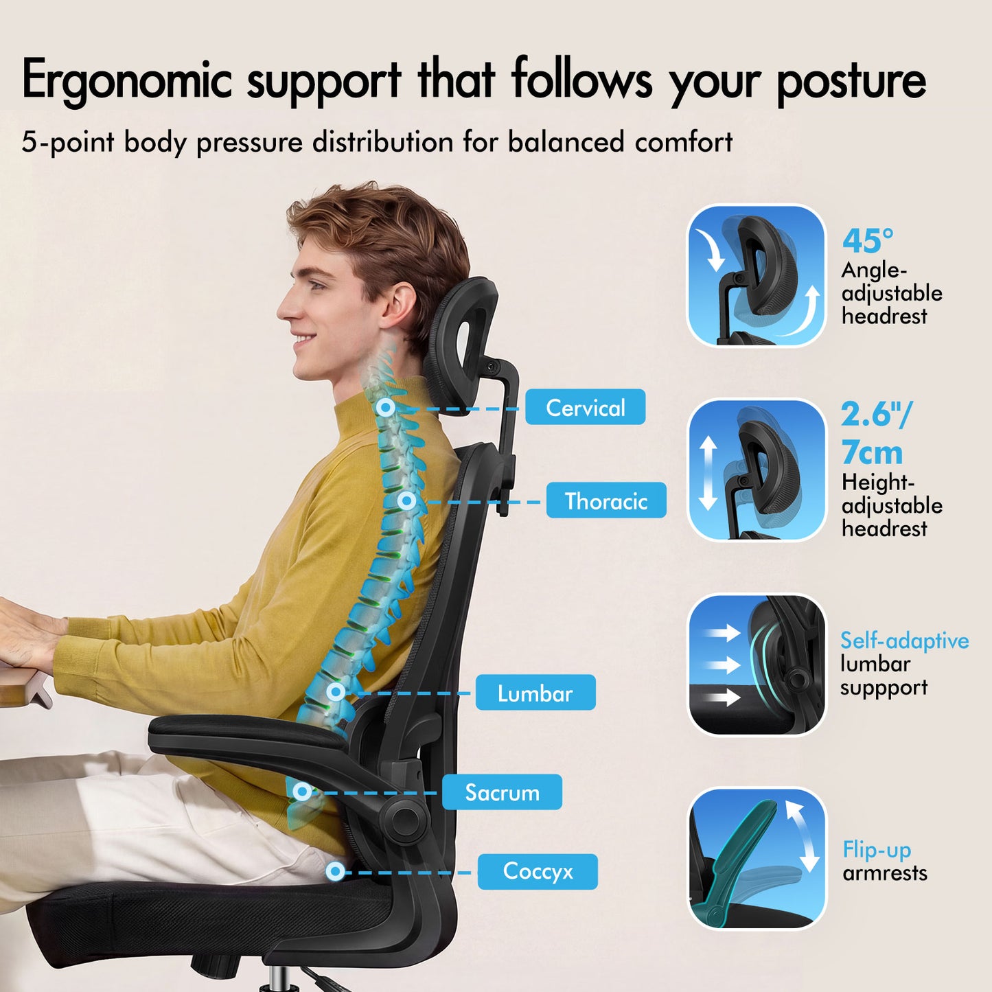 ELFORDSON Mesh Office Chair Executive Computer Fabric Tilt All Black