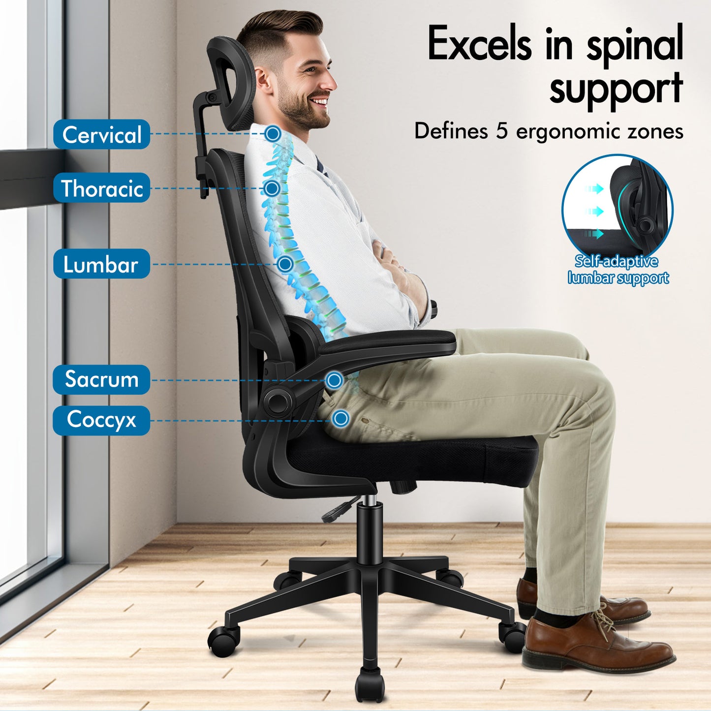 ELFORDSON Mesh Office Chair Executive Computer Fabric Tilt All Black