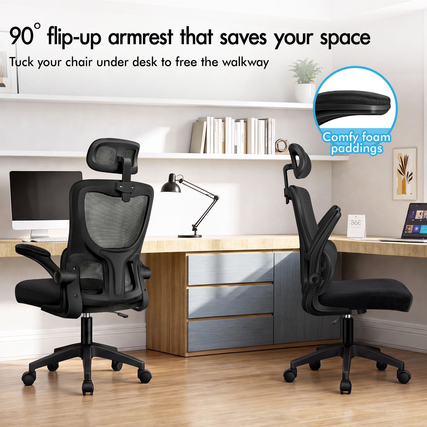 ELFORDSON Mesh Office Chair Executive Computer Fabric Tilt All Black