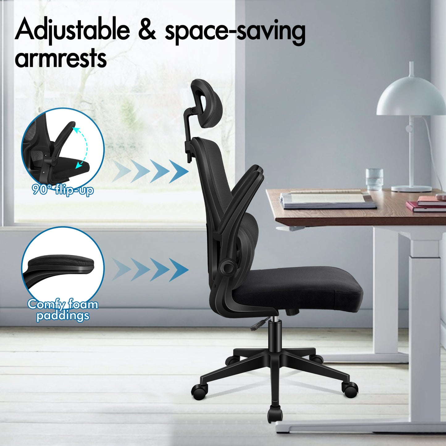 ELFORDSON Mesh Office Chair Executive Computer Fabric Tilt All Black