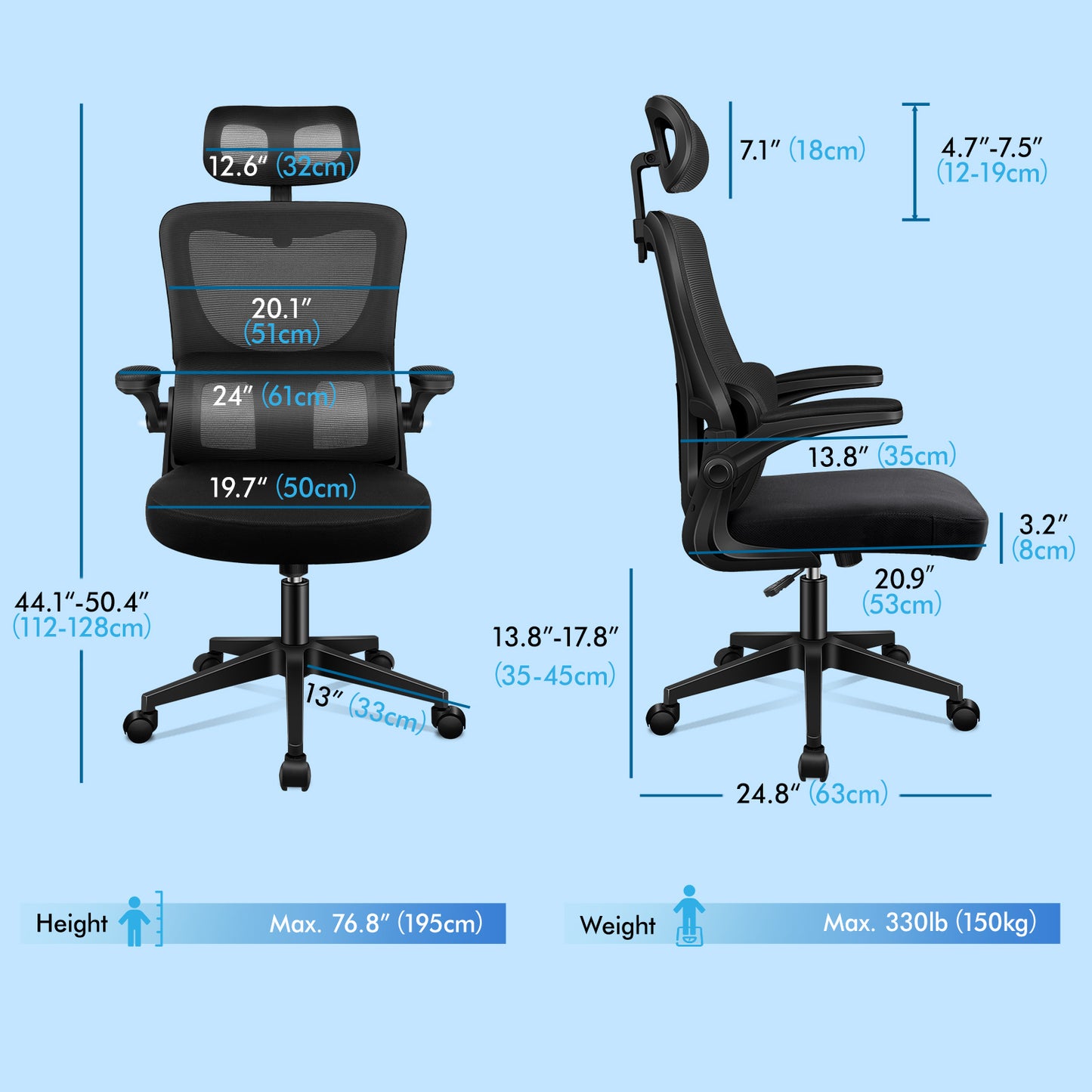 ELFORDSON Mesh Office Chair Executive Computer Fabric Tilt All Black