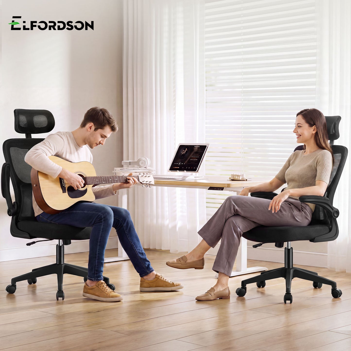 ELFORDSON Mesh Office Chair Executive Computer Fabric Tilt All Black