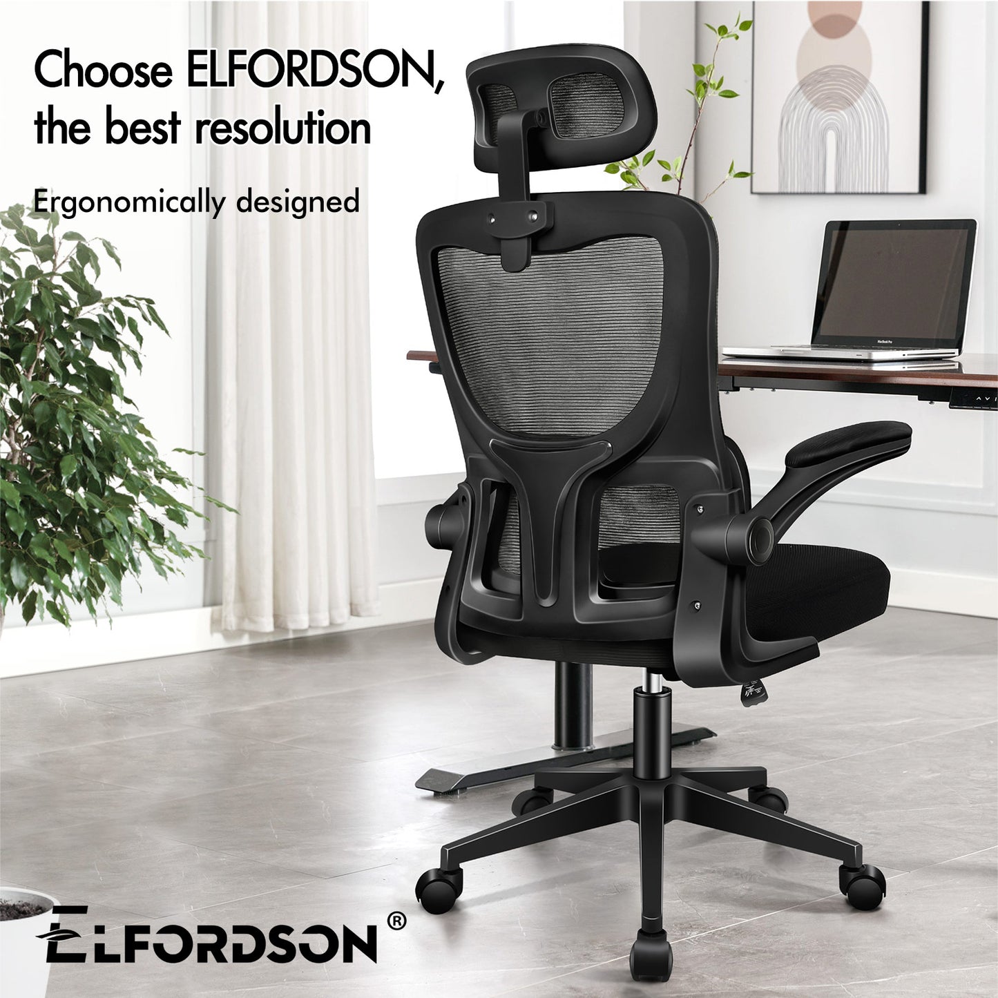 ELFORDSON Mesh Office Chair Executive Computer Fabric Tilt All Black