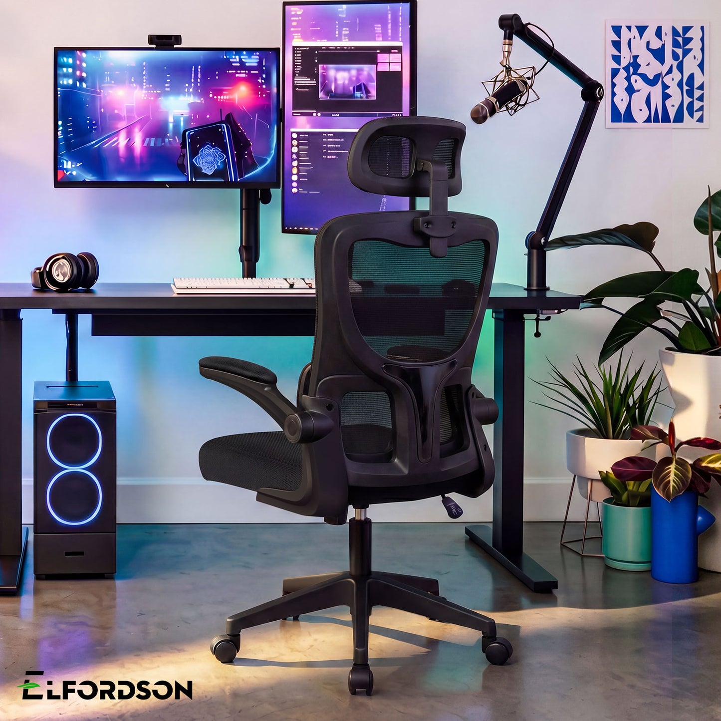 ELFORDSON Mesh Office Chair Executive Computer Fabric Tilt All Black