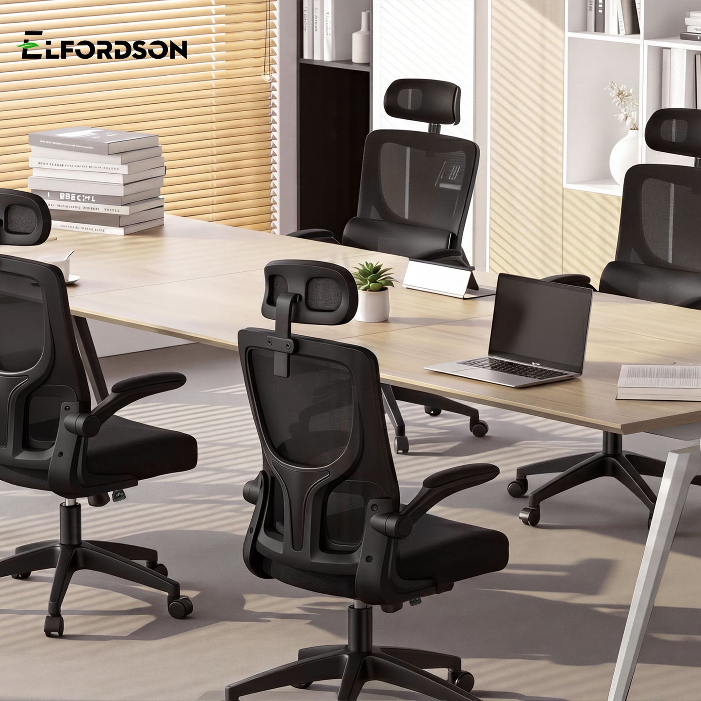 ELFORDSON Mesh Office Chair Executive Computer Fabric Tilt All Black